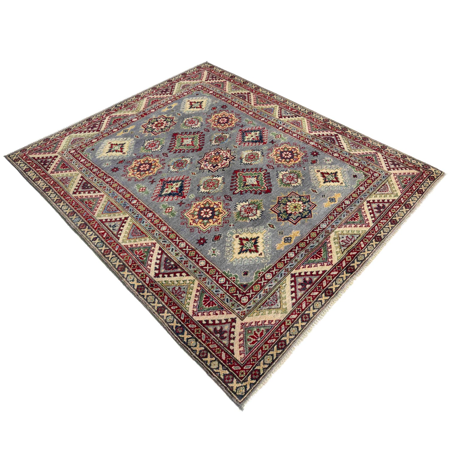 Kazak Rug Handmade Gray Medallion 4x7 ft