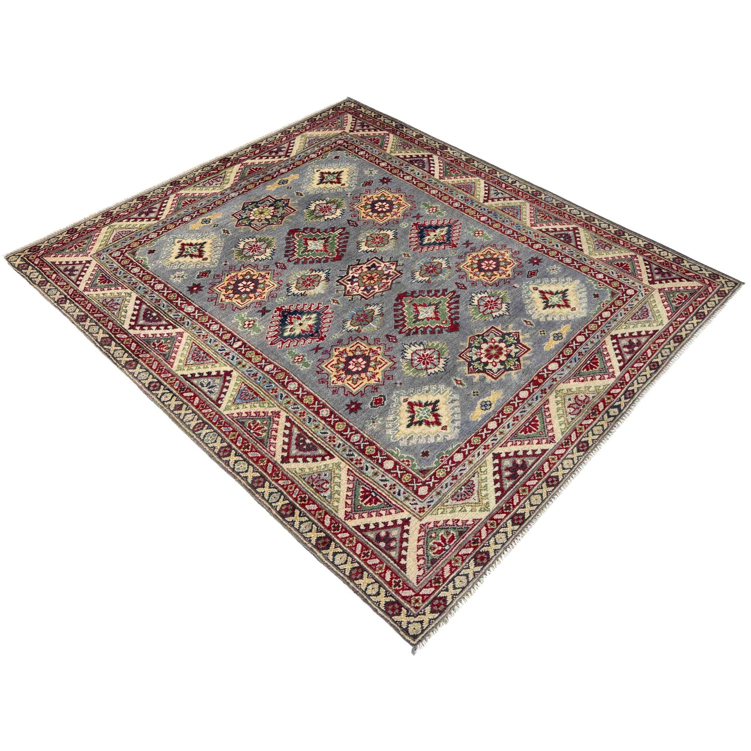 Kazak Rug Handmade Gray Medallion 4x7 ft