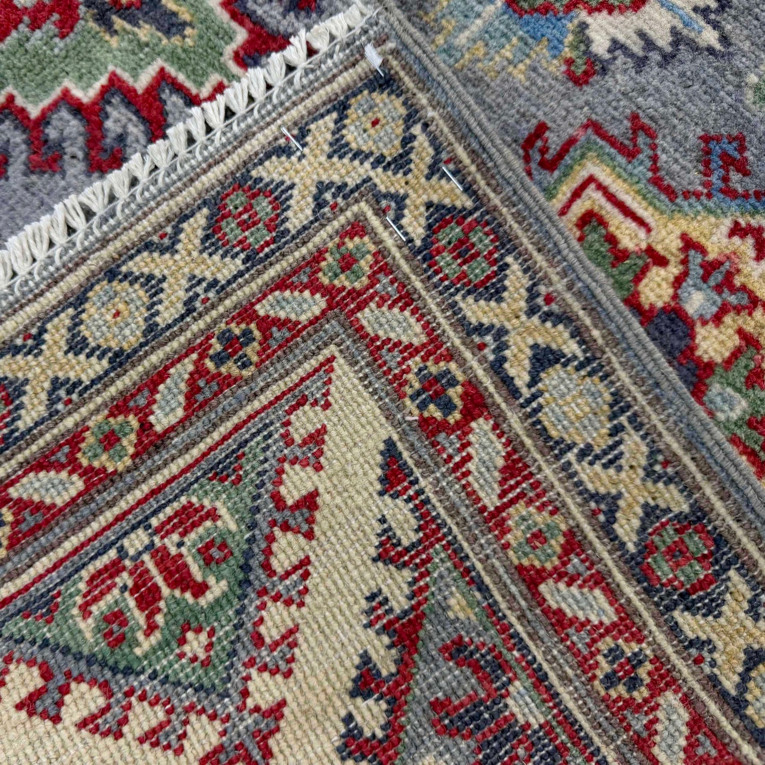 Kazak Rug Handmade Gray Medallion 4x7 ft