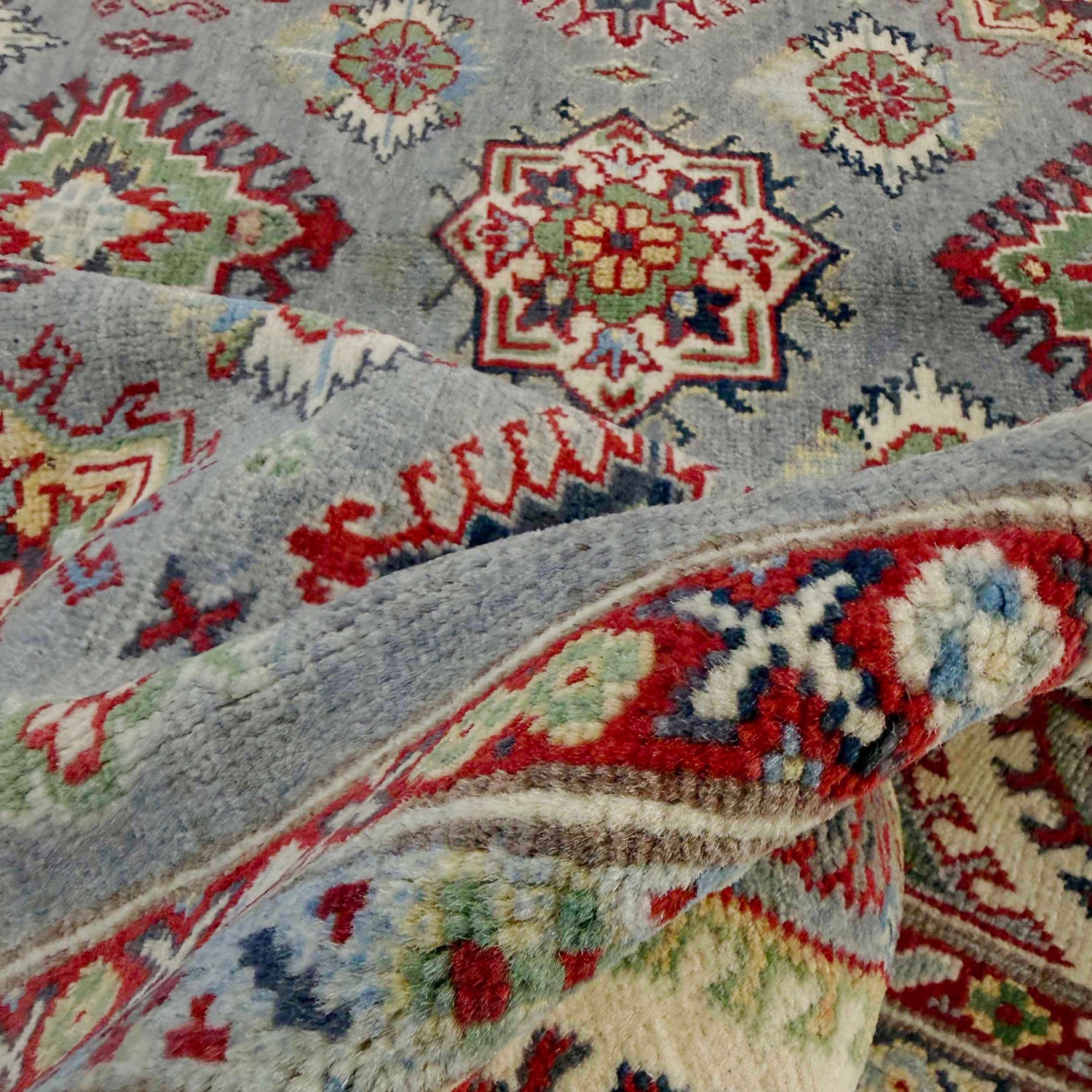 Kazak Rug Handmade Gray Medallion 4x7 ft