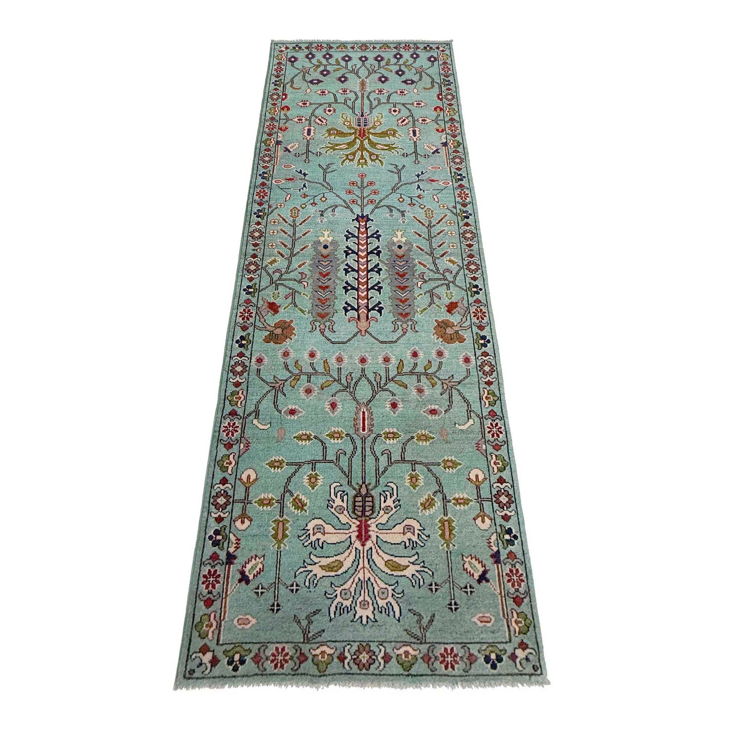 Sultani Area Rug Runner Handmade Blue Floral 10' Runner