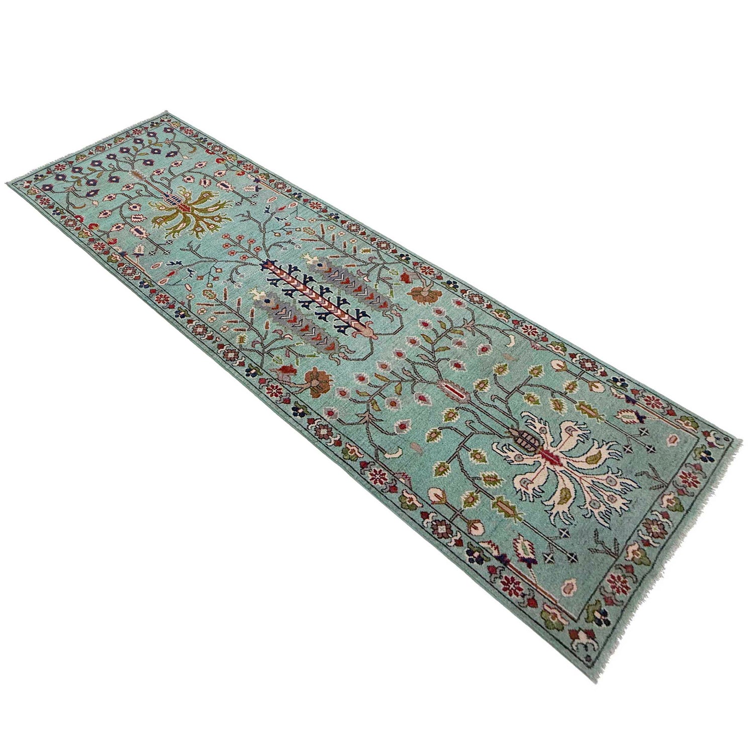 Sultani Area Rug Runner Handmade Blue Floral 10' Runner