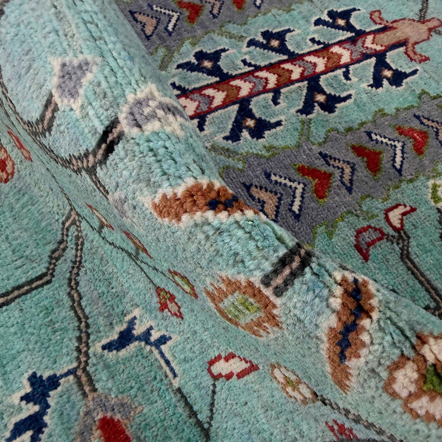 Sultani Area Rug Runner Handmade Blue Floral 10' Runner