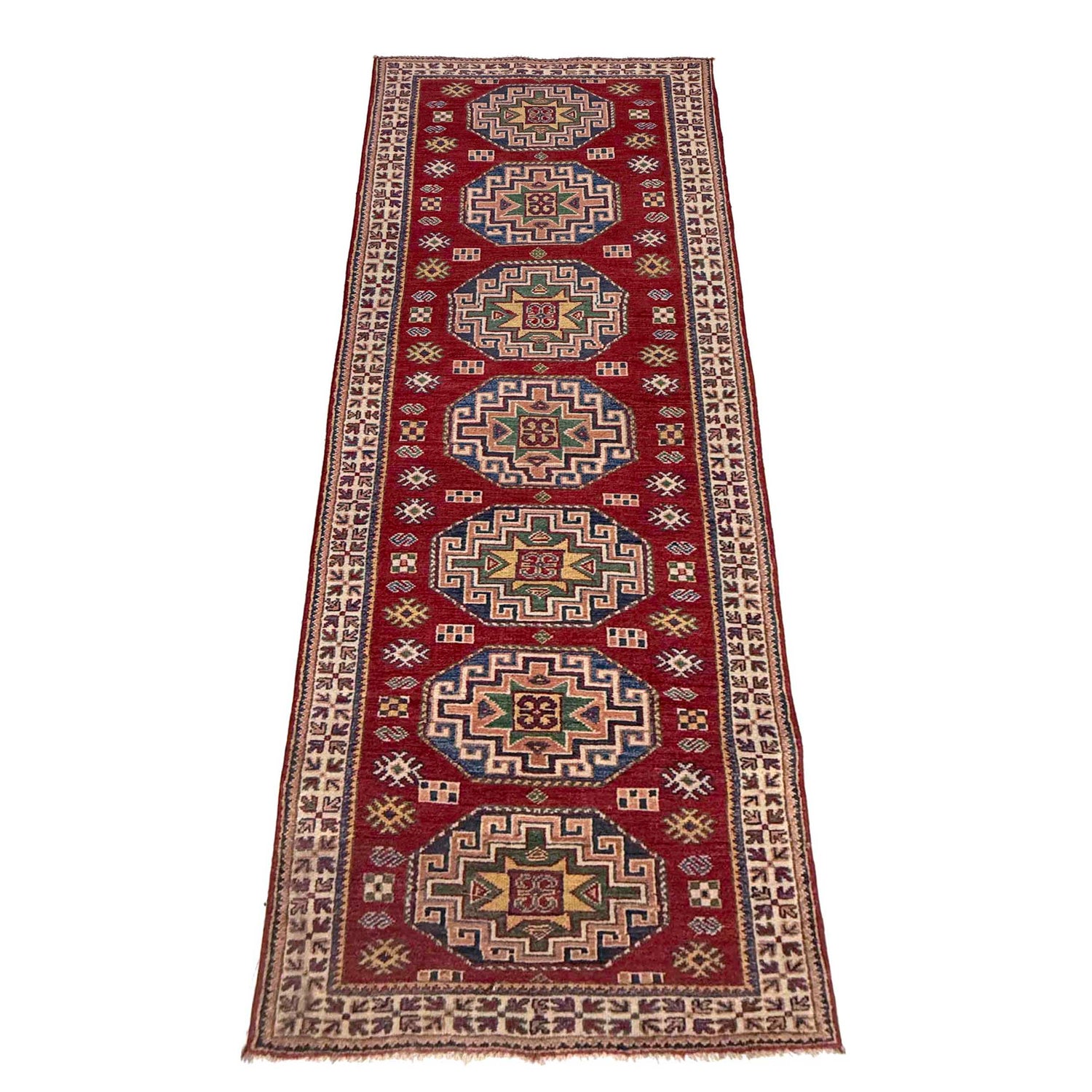Kazak Rug Handmade Red Medallion 8' Runner