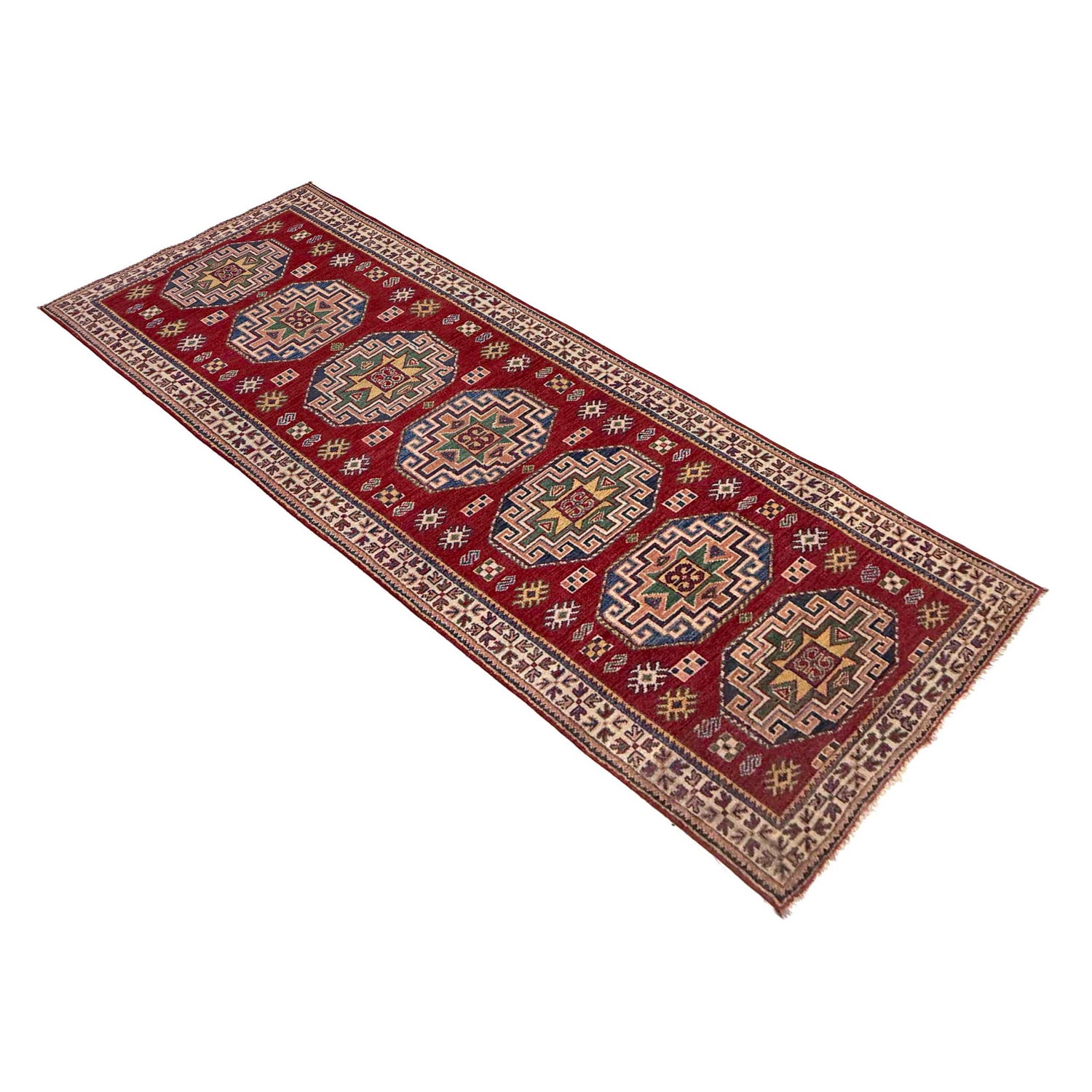 Kazak Rug Handmade Red Medallion 8' Runner