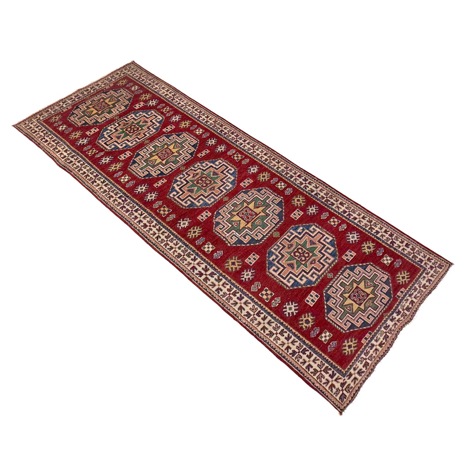 Kazak Rug Handmade Red Medallion 8' Runner