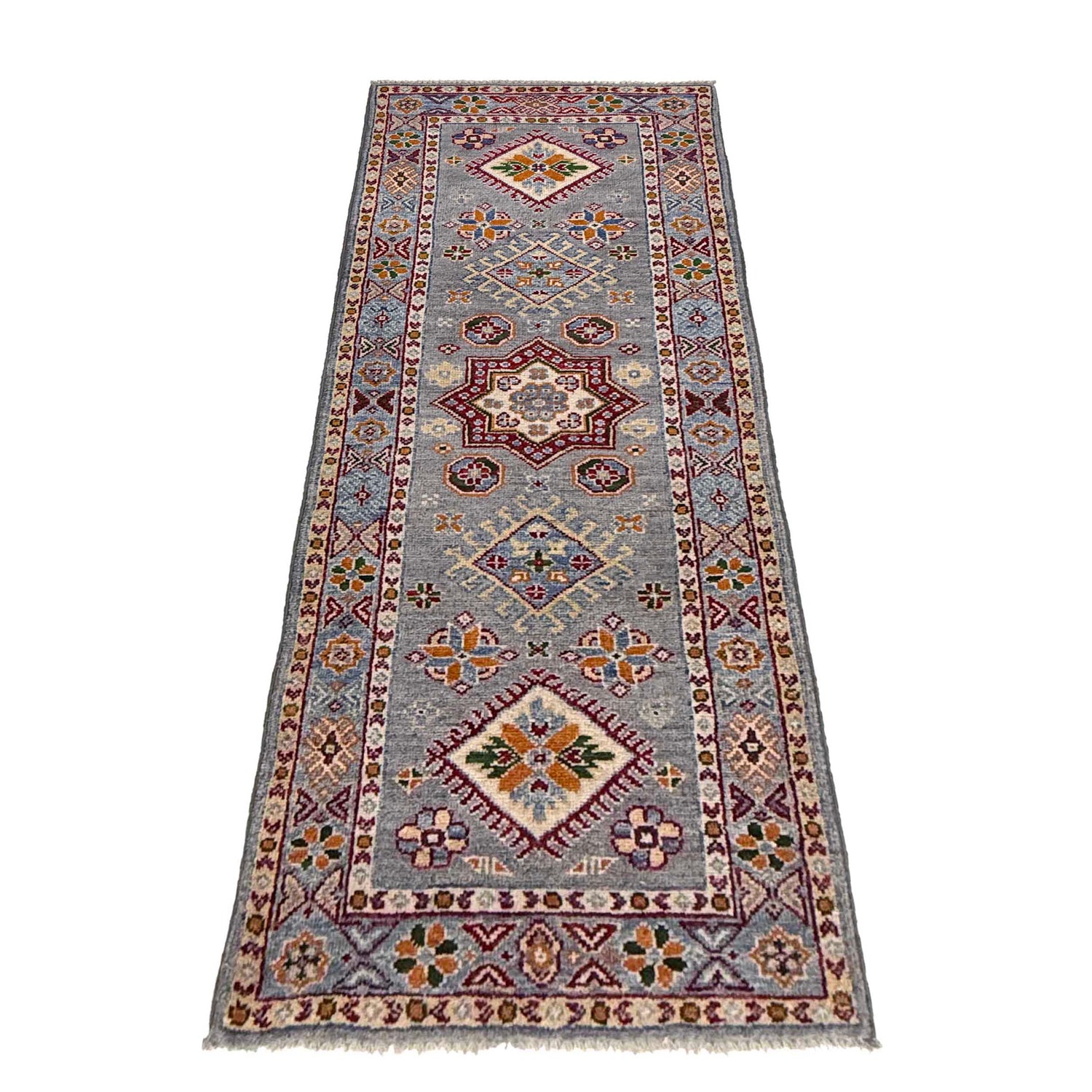 Kazak Rug Handmade Gray Medallion 5' Runner