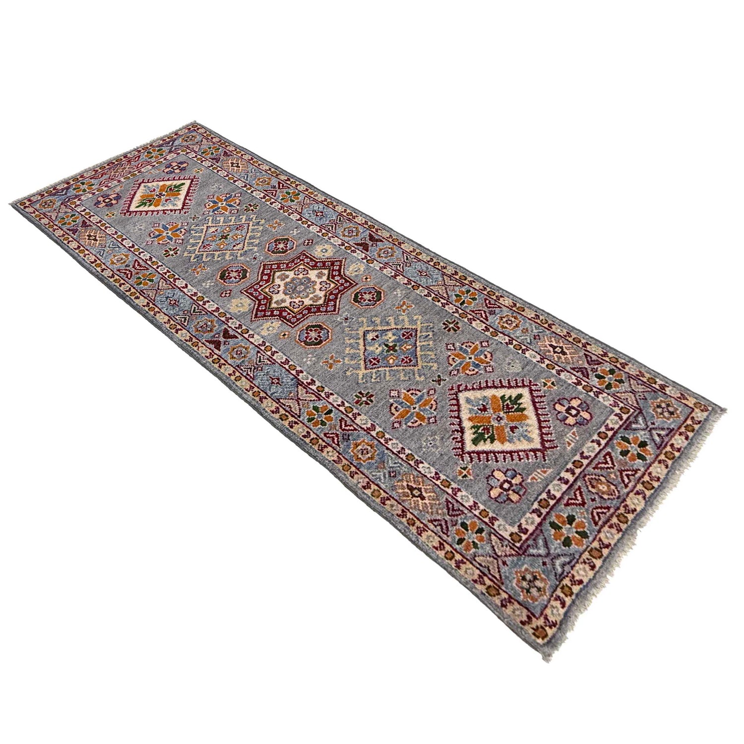 Kazak Rug Handmade Gray Medallion 5' Runner