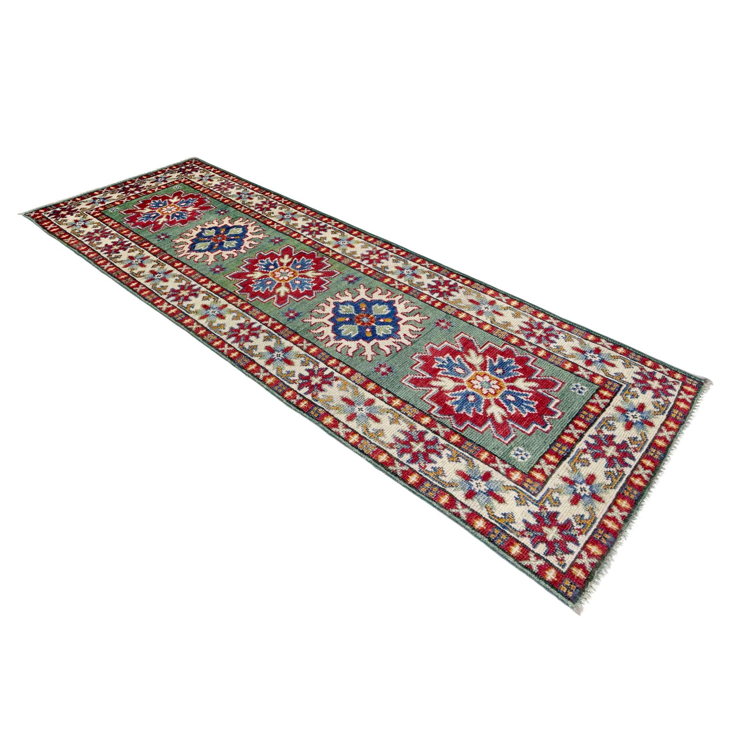 Kazak Rug Handmade Green Medallion 6' Runner