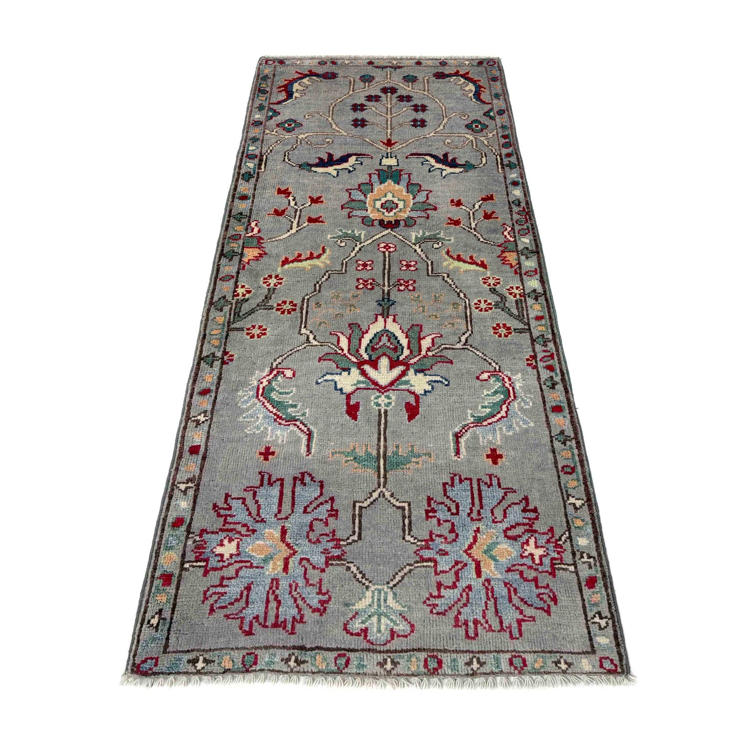 Sultani Area Rug Runner Handmade Gray Floral 5' Runner