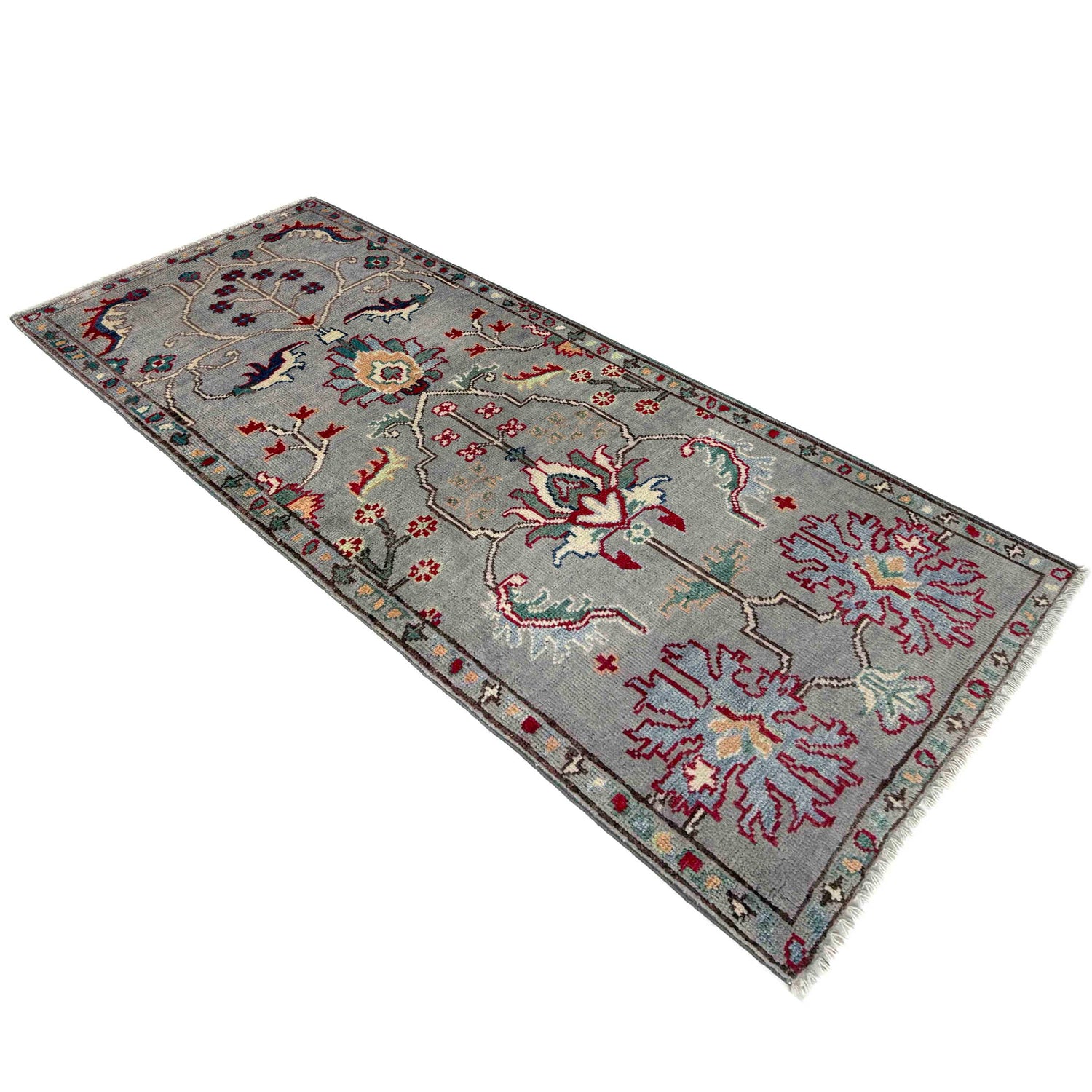Sultani Area Rug Runner Handmade Gray Floral 5' Runner