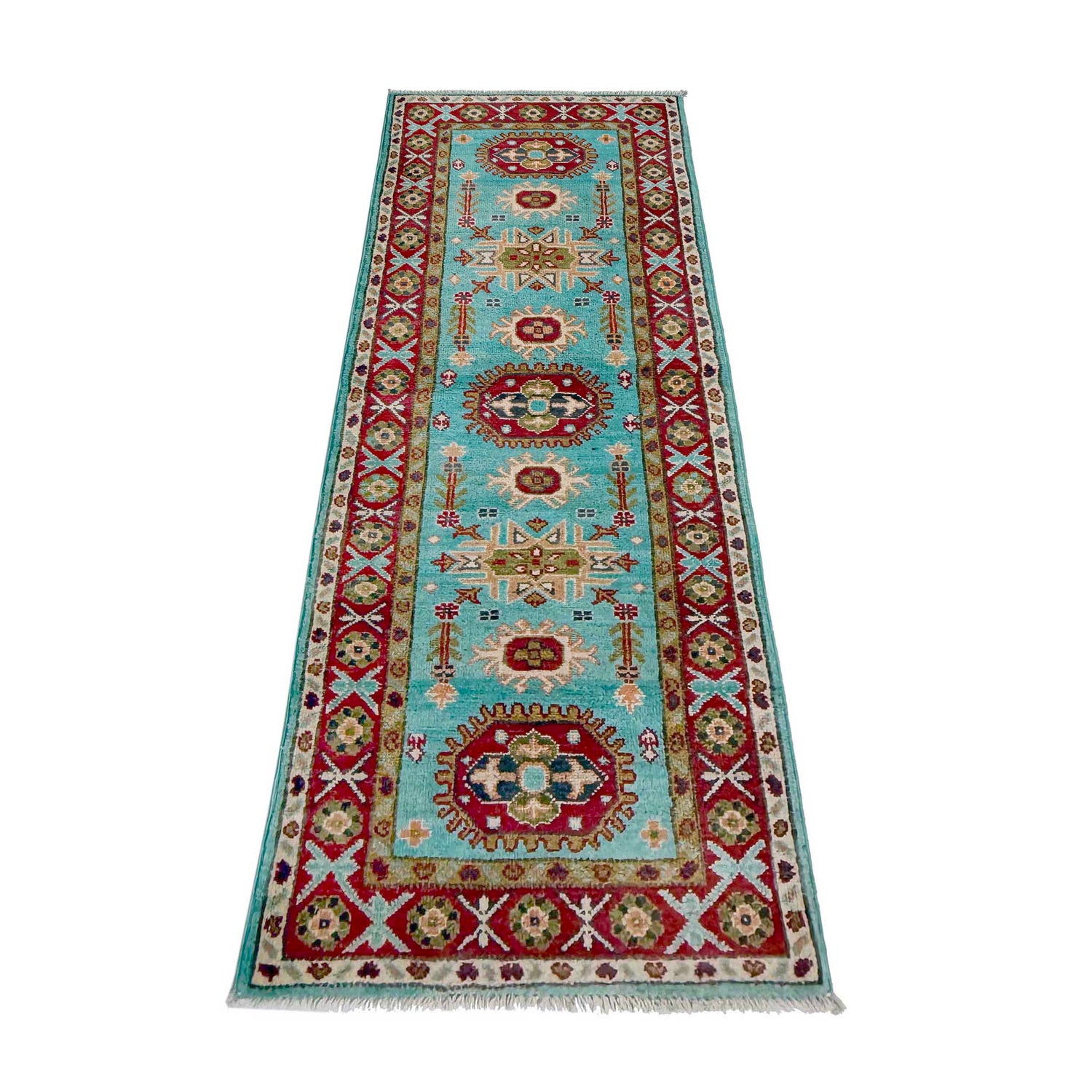 Kazak Rug Handmade Blue Medallion 5' Runner