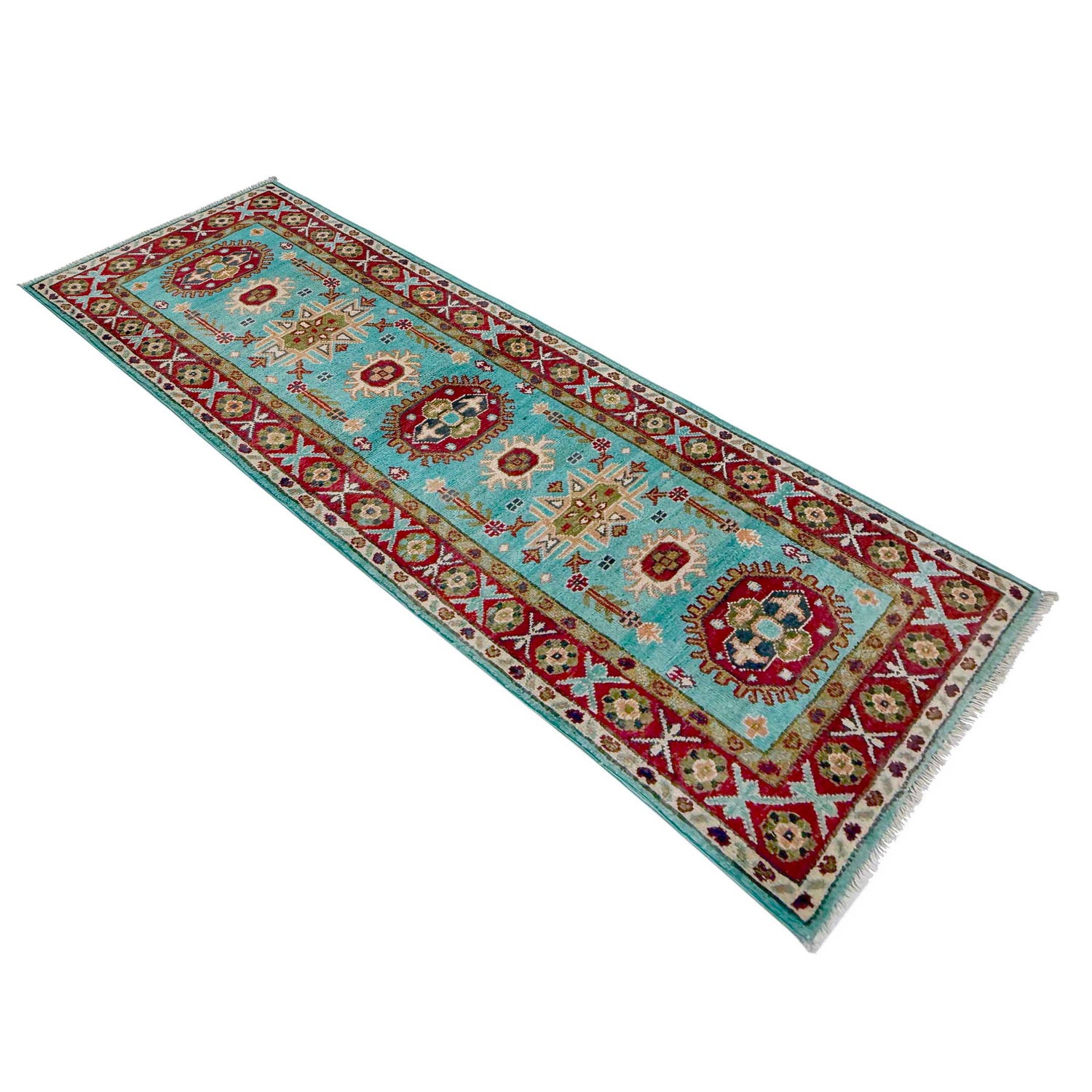 Kazak Rug Handmade Blue Medallion 5' Runner