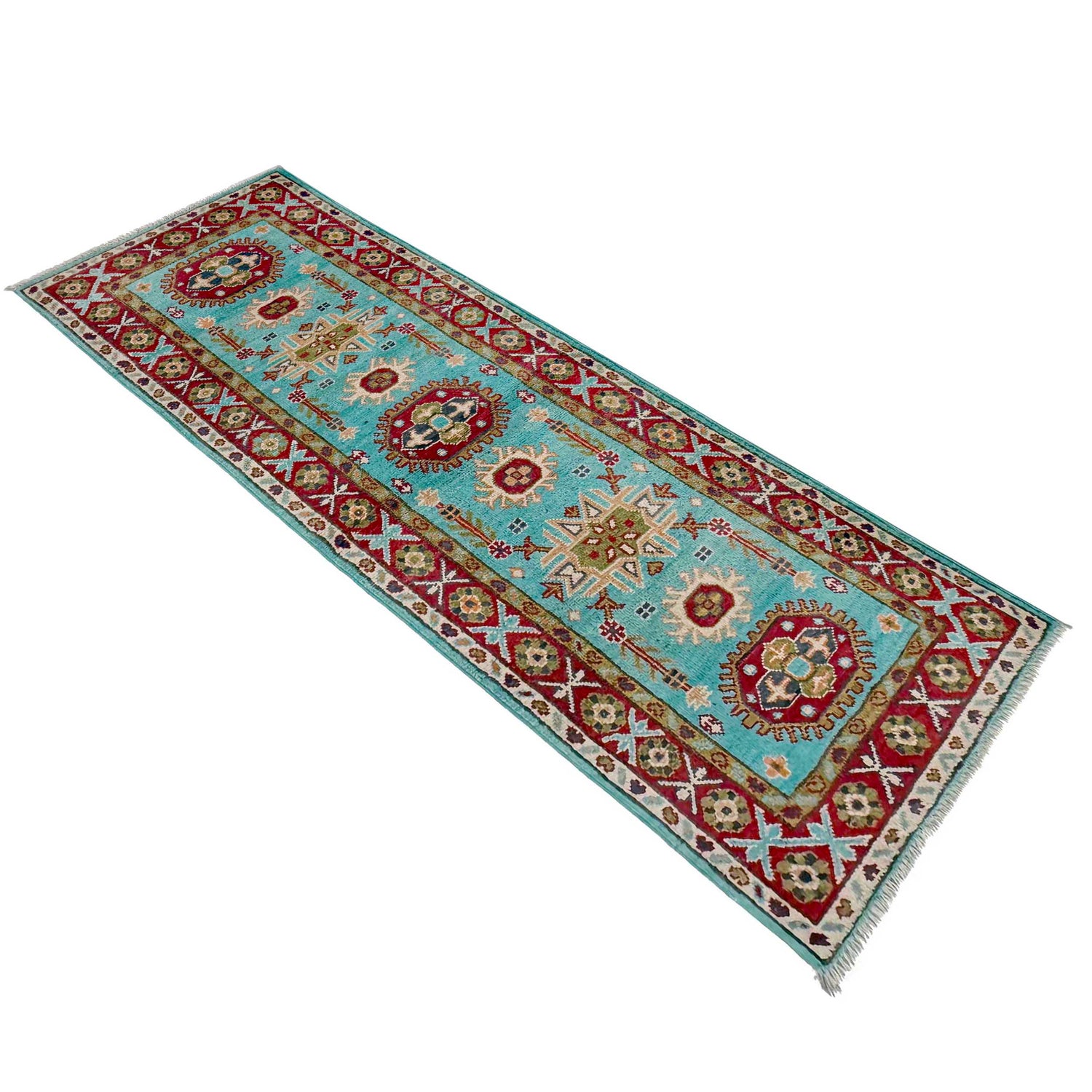 Kazak Rug Handmade Blue Medallion 5' Runner