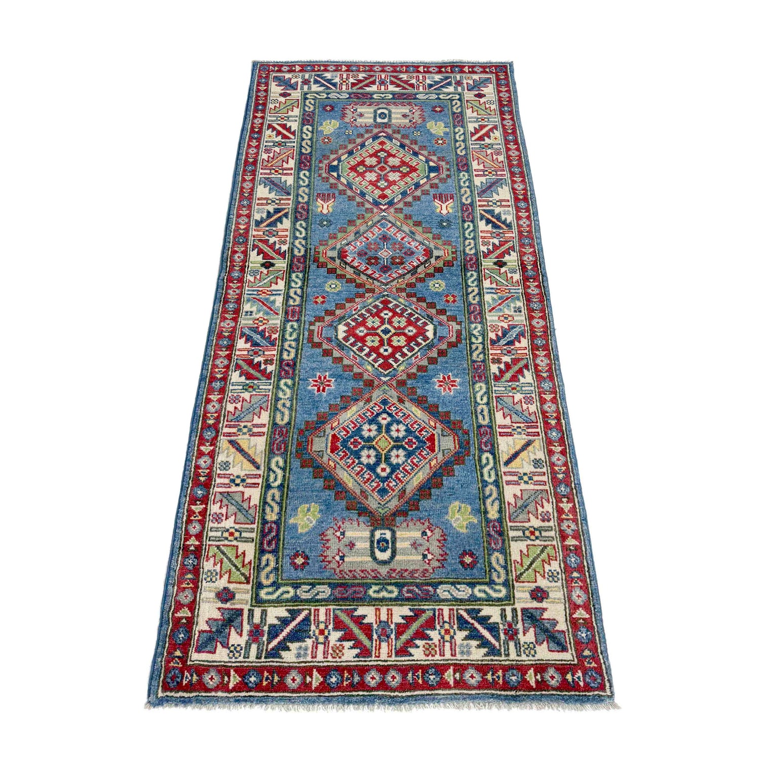 Kazak Rug Handmade Blue Medallion 6' Runner