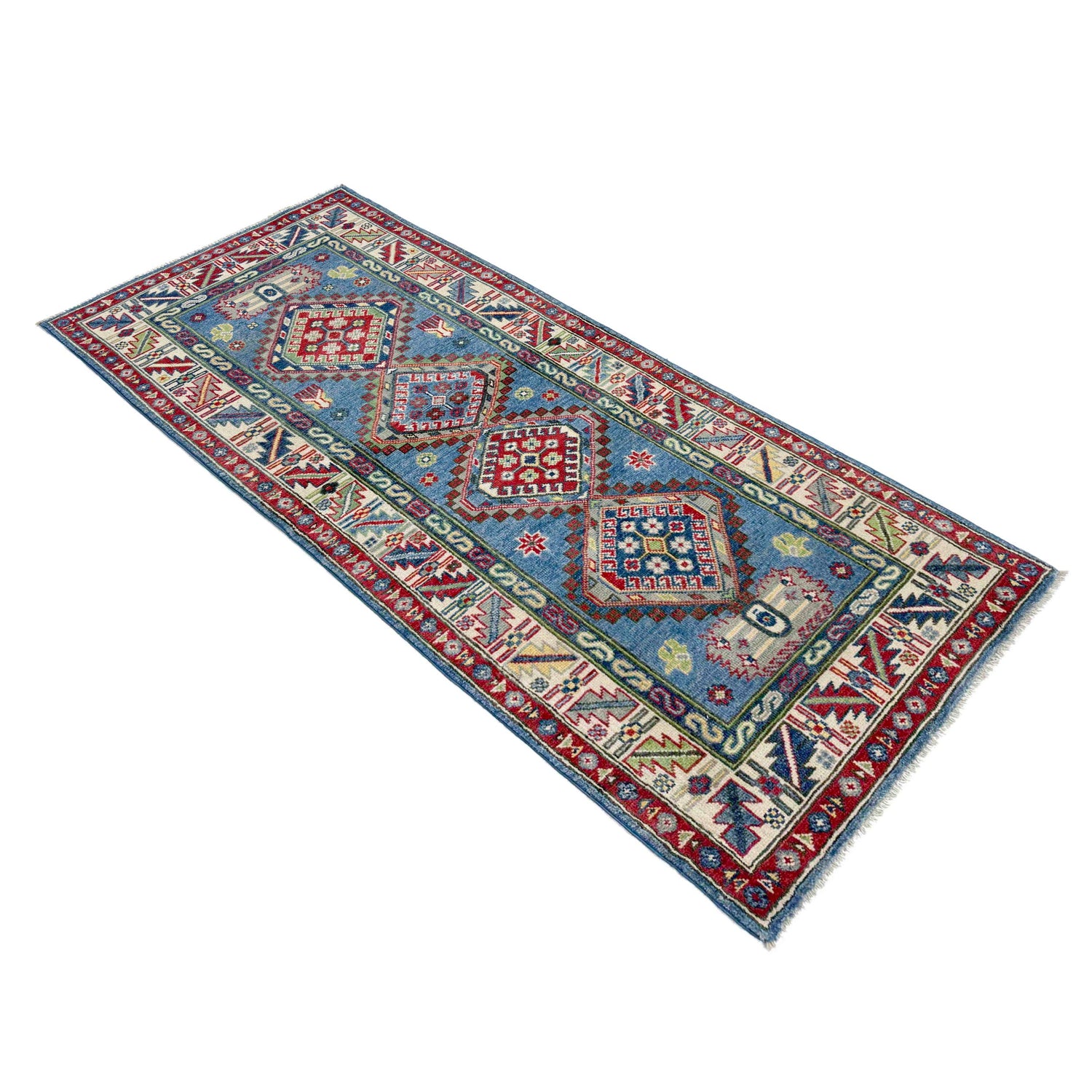 Kazak Rug Handmade Blue Medallion 6' Runner