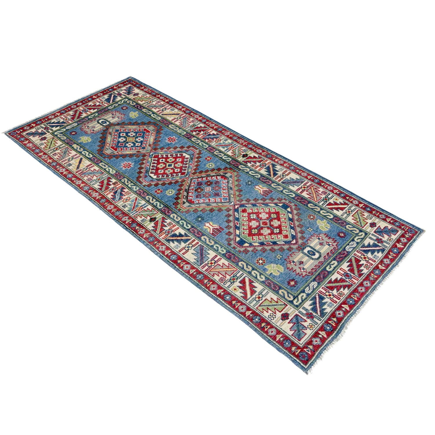 Kazak Rug Handmade Blue Medallion 6' Runner