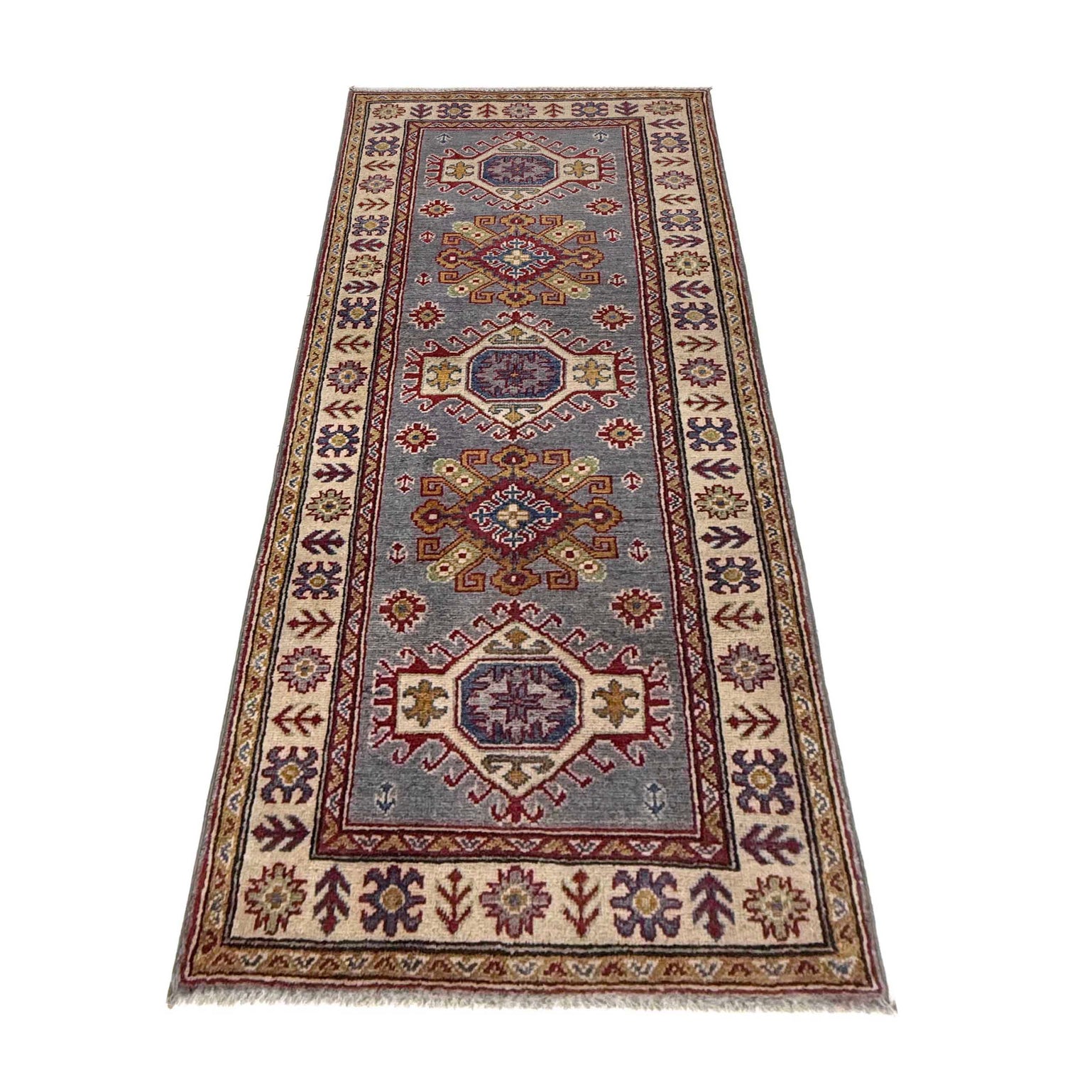 Kazak Rug Handmade Gray Medallion 6' Runner