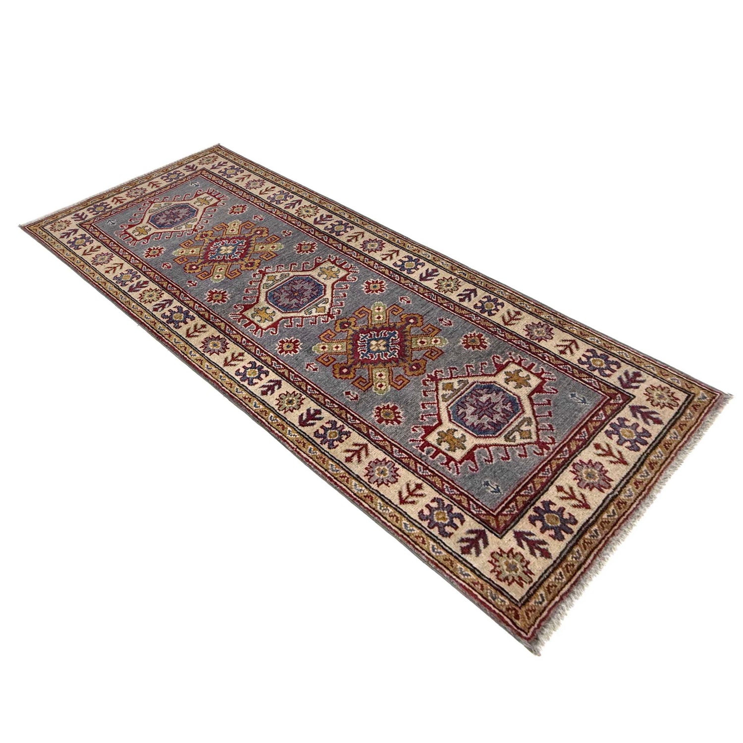 Kazak Rug Handmade Gray Medallion 6' Runner
