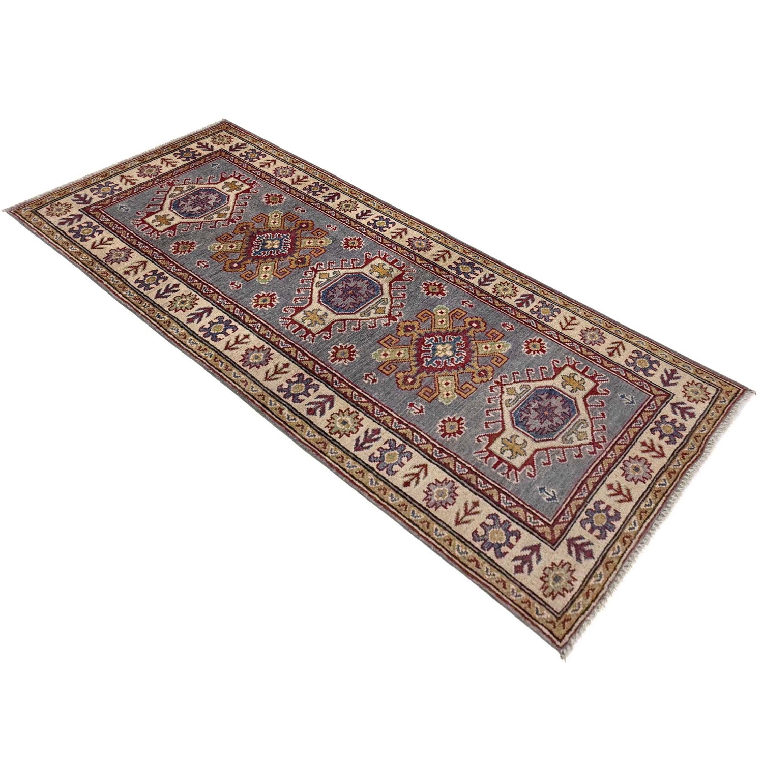 Kazak Rug Handmade Gray Medallion 6' Runner