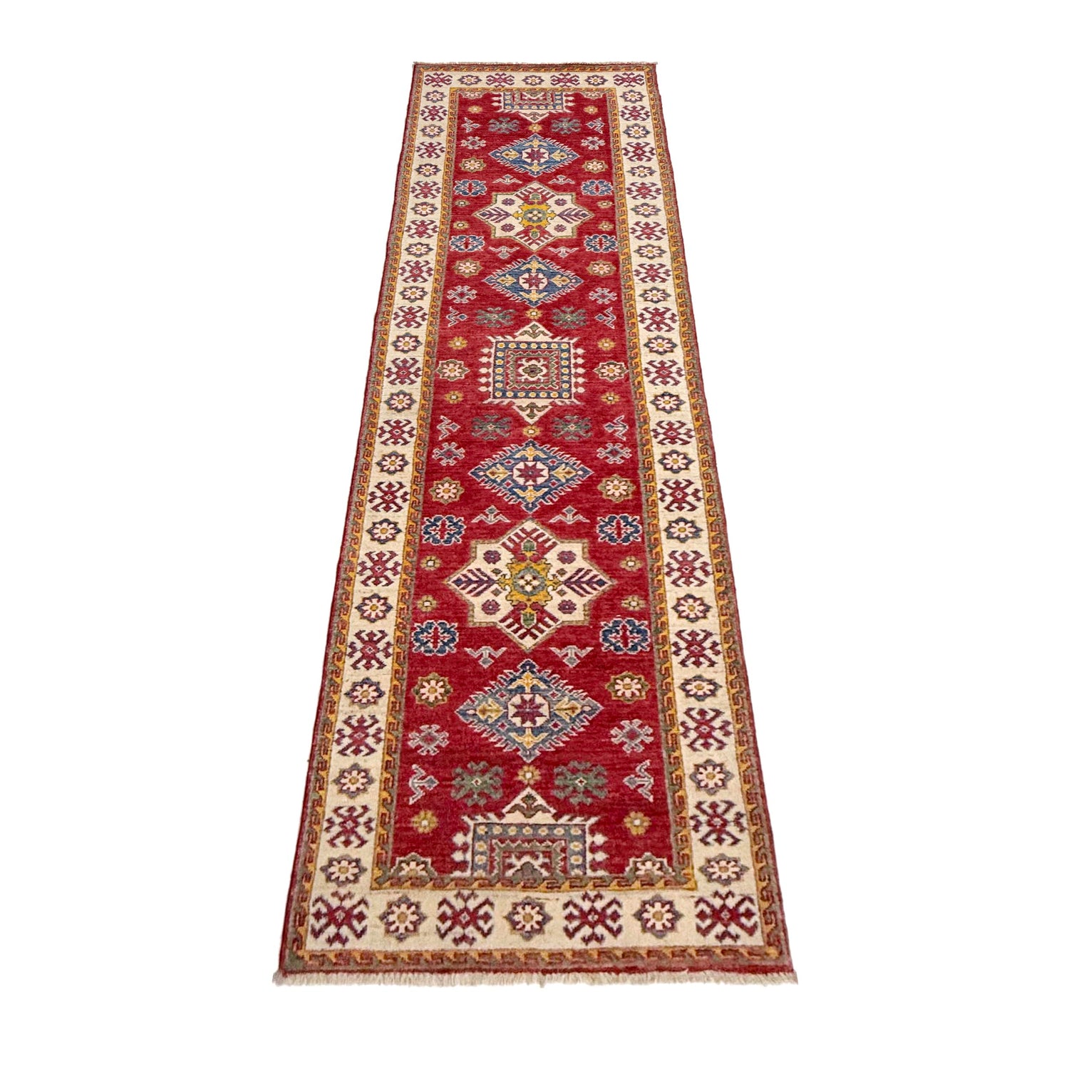 Kazak Rug Handmade Red Medallion 10' Runner