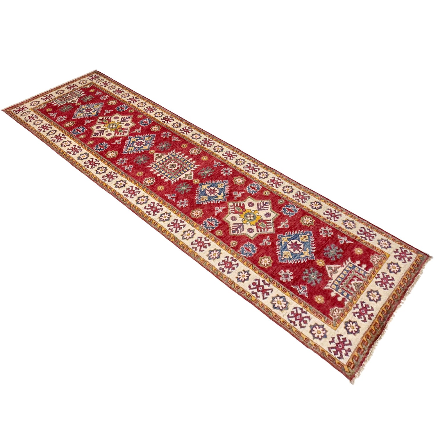 Kazak Rug Handmade Red Medallion 10' Runner