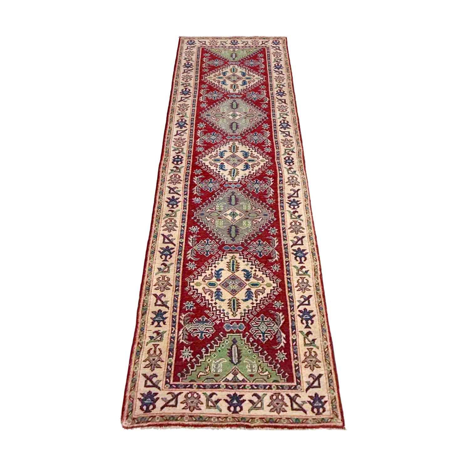 Kazak Rug Handmade Red Medallion 10' Runner