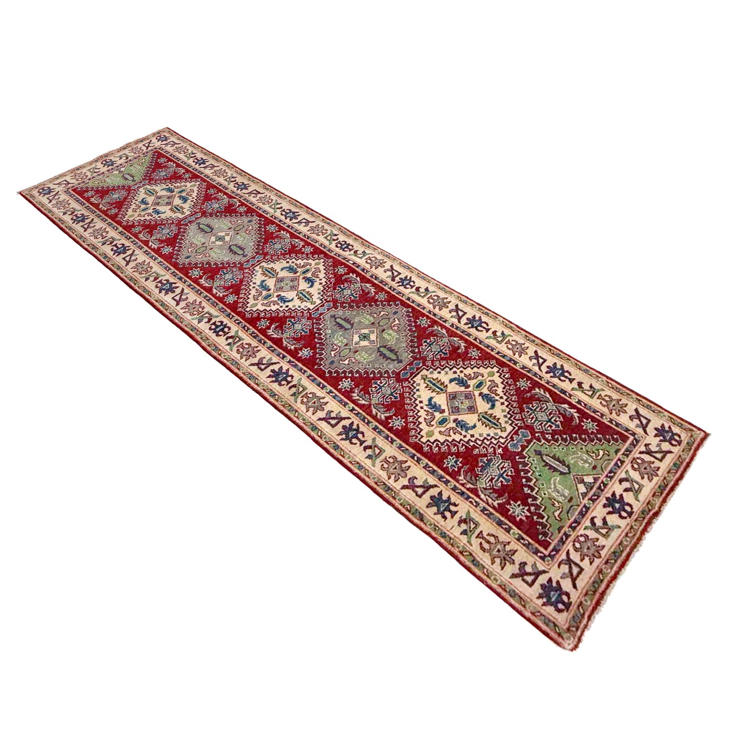 Kazak Rug Handmade Red Medallion 10' Runner