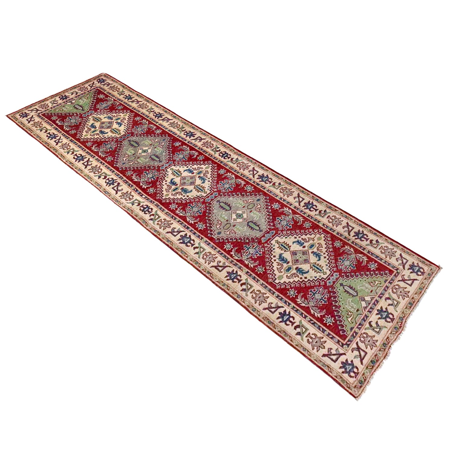 Kazak Rug Handmade Red Medallion 10' Runner