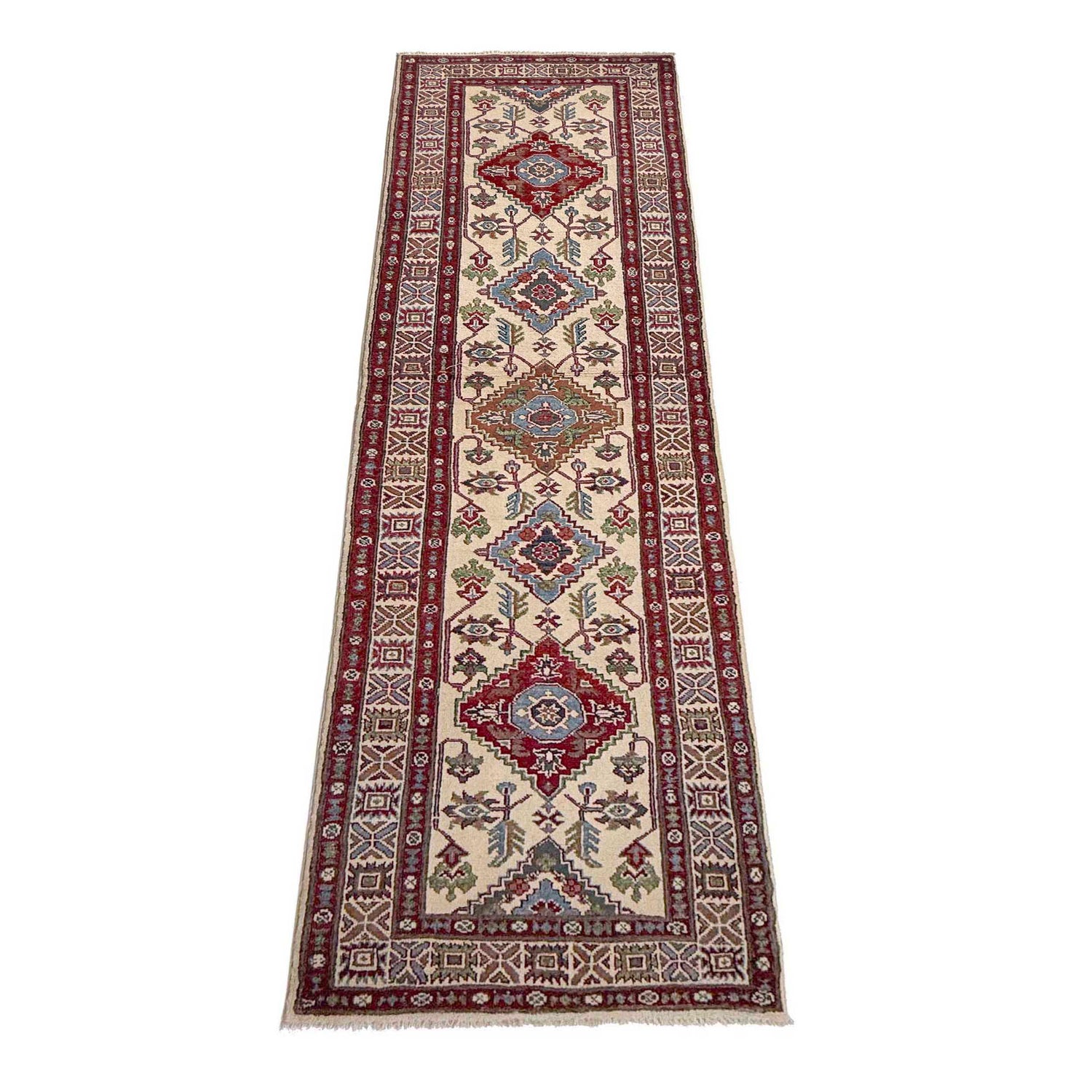 Kazak Rug Handmade Beige Medallion 10' Runner