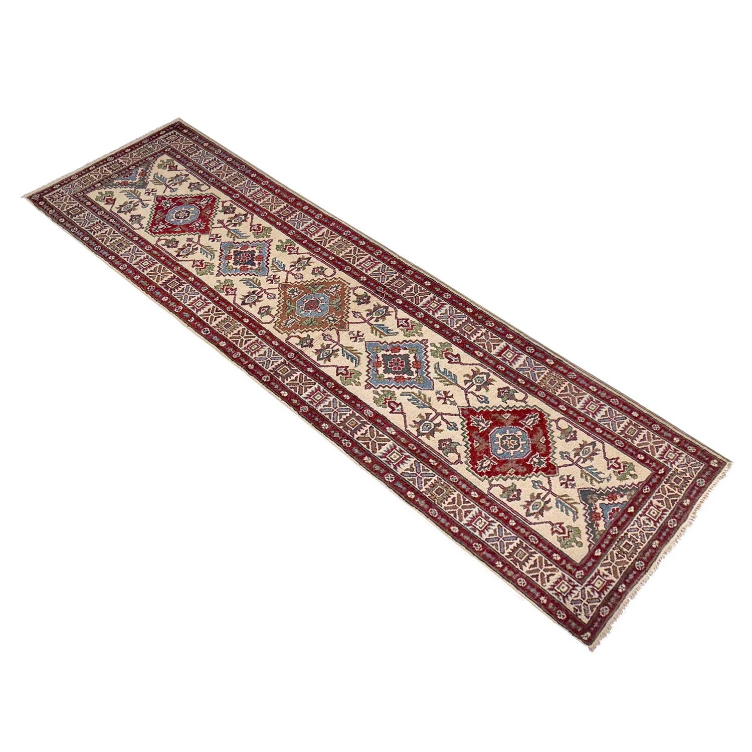 Kazak Rug Handmade Beige Medallion 10' Runner