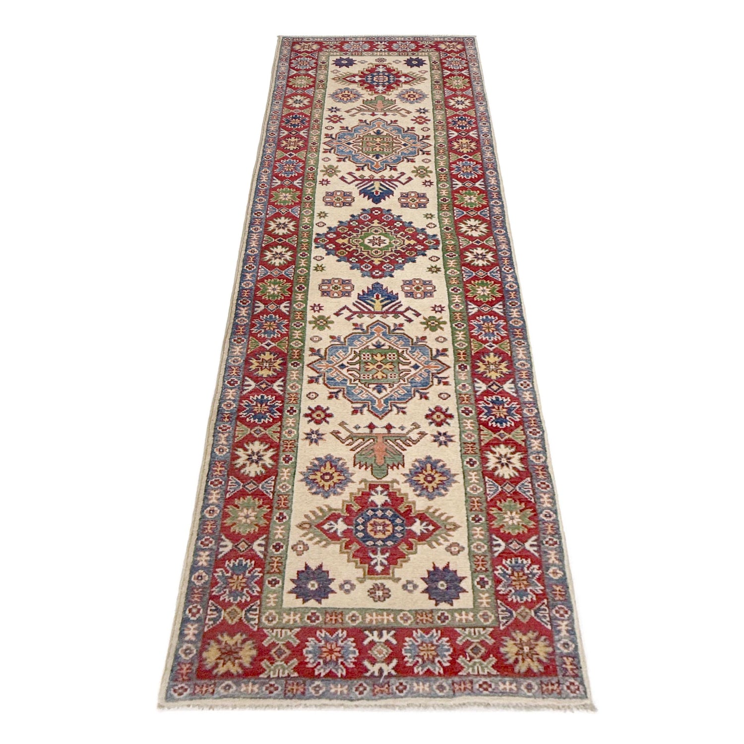 Kazak Rug Handmade Beige Medallion 10' Runner