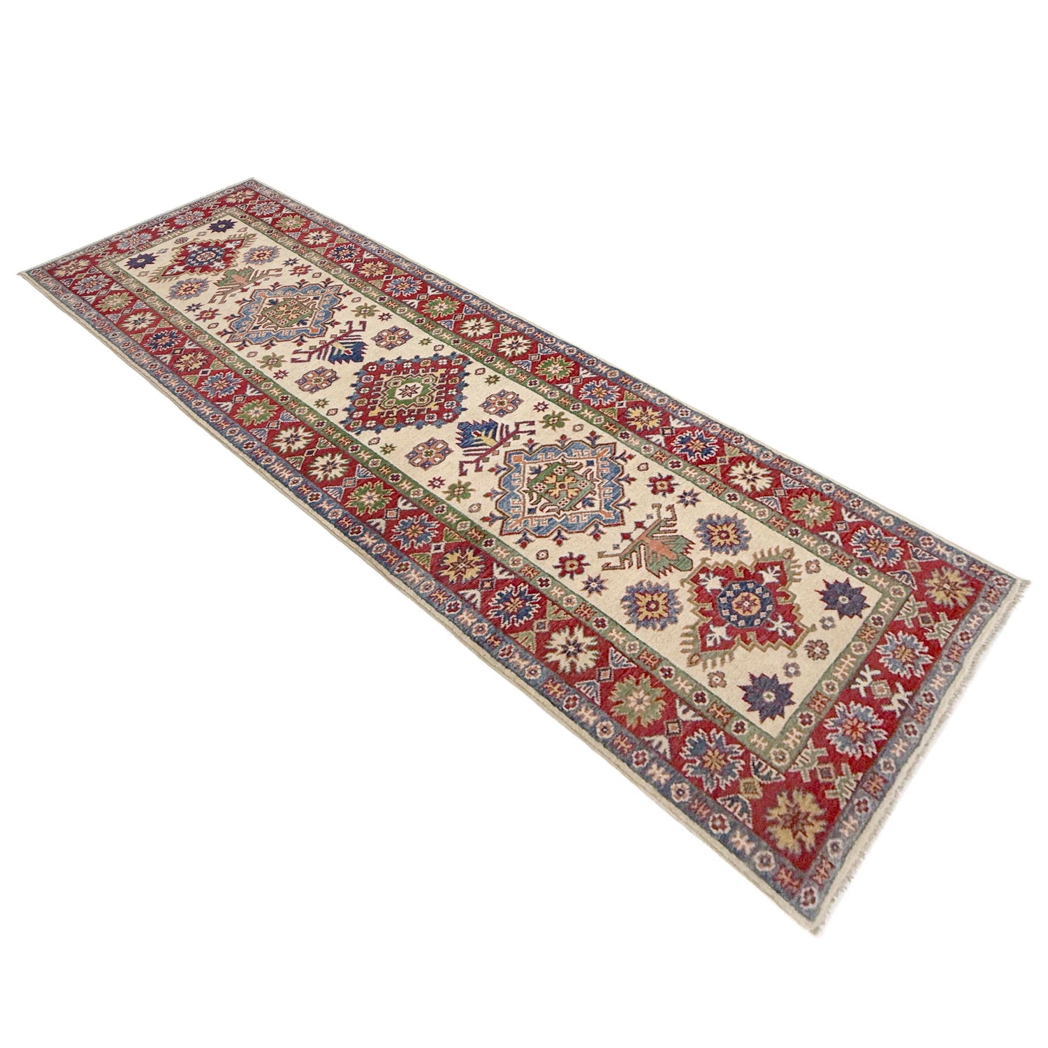 Kazak Rug Handmade Beige Medallion 10' Runner