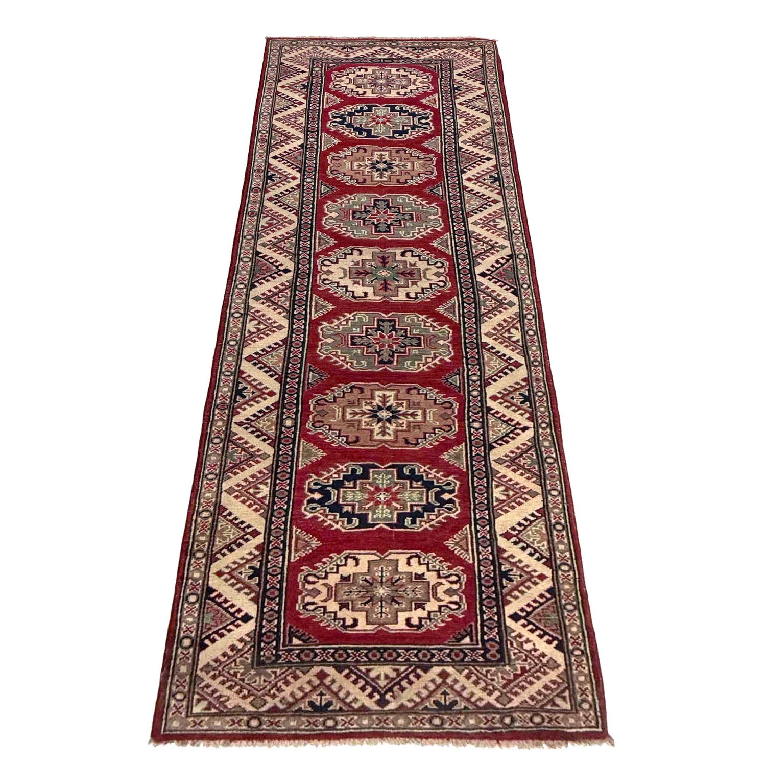 Kazak Rug Handmade Red Medallion 10' Runner