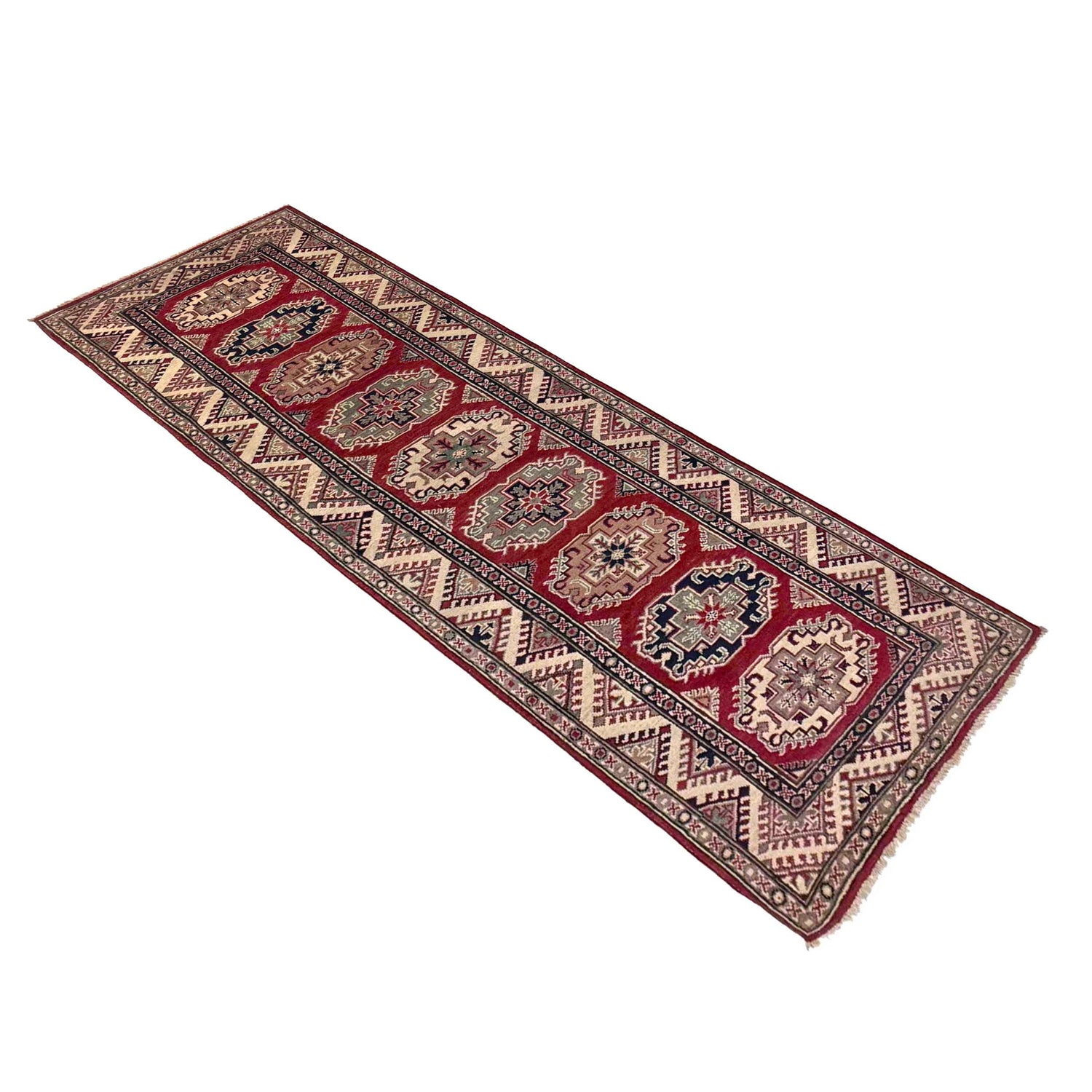 Kazak Rug Handmade Red Medallion 10' Runner