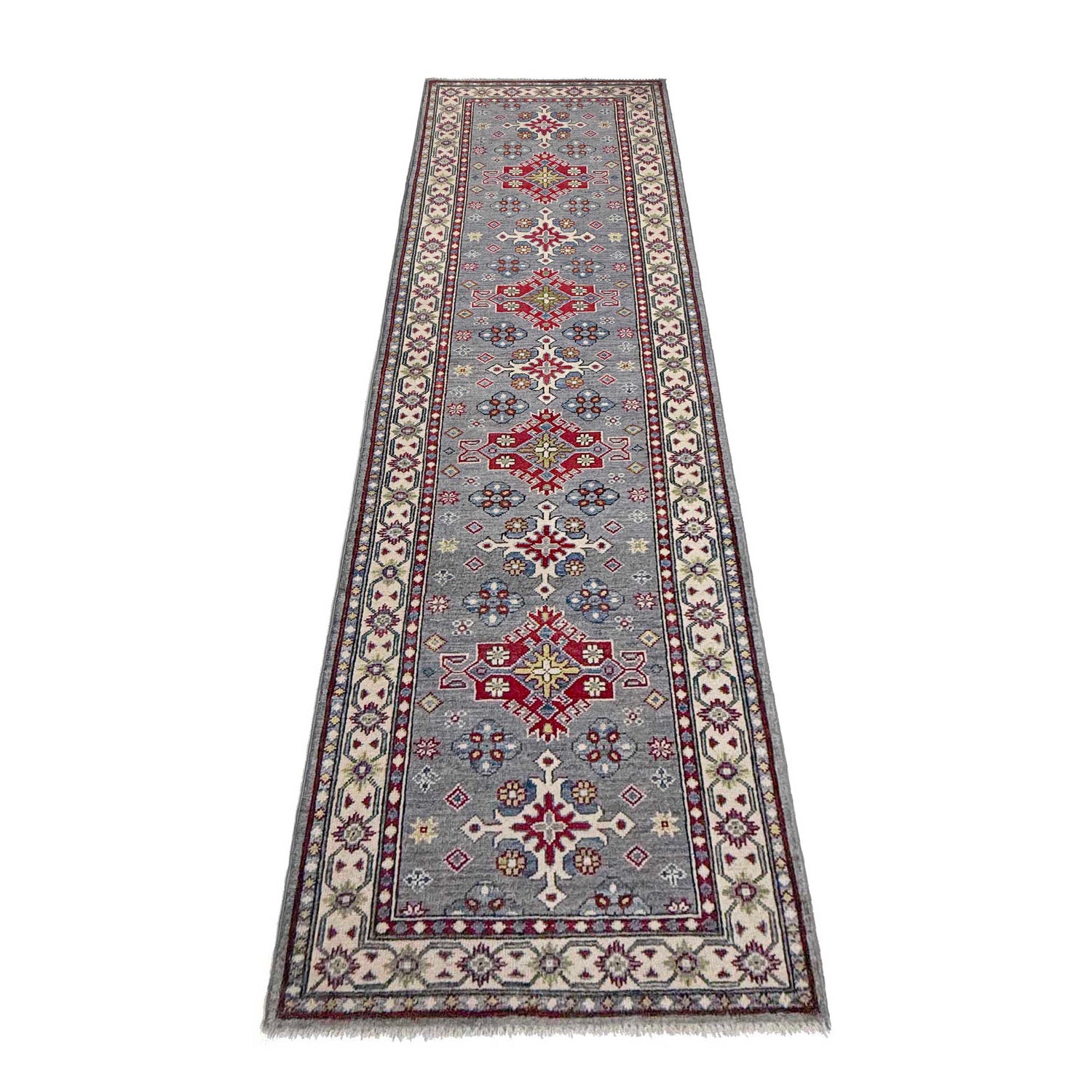 Kazak Rug Handmade Gray Medallion 10' Runner