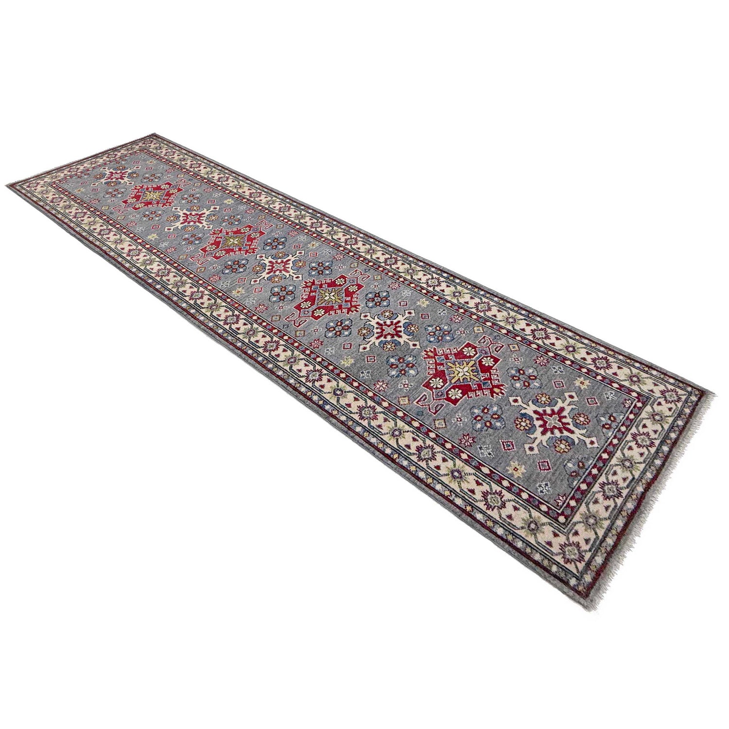 Kazak Rug Handmade Gray Medallion 10' Runner