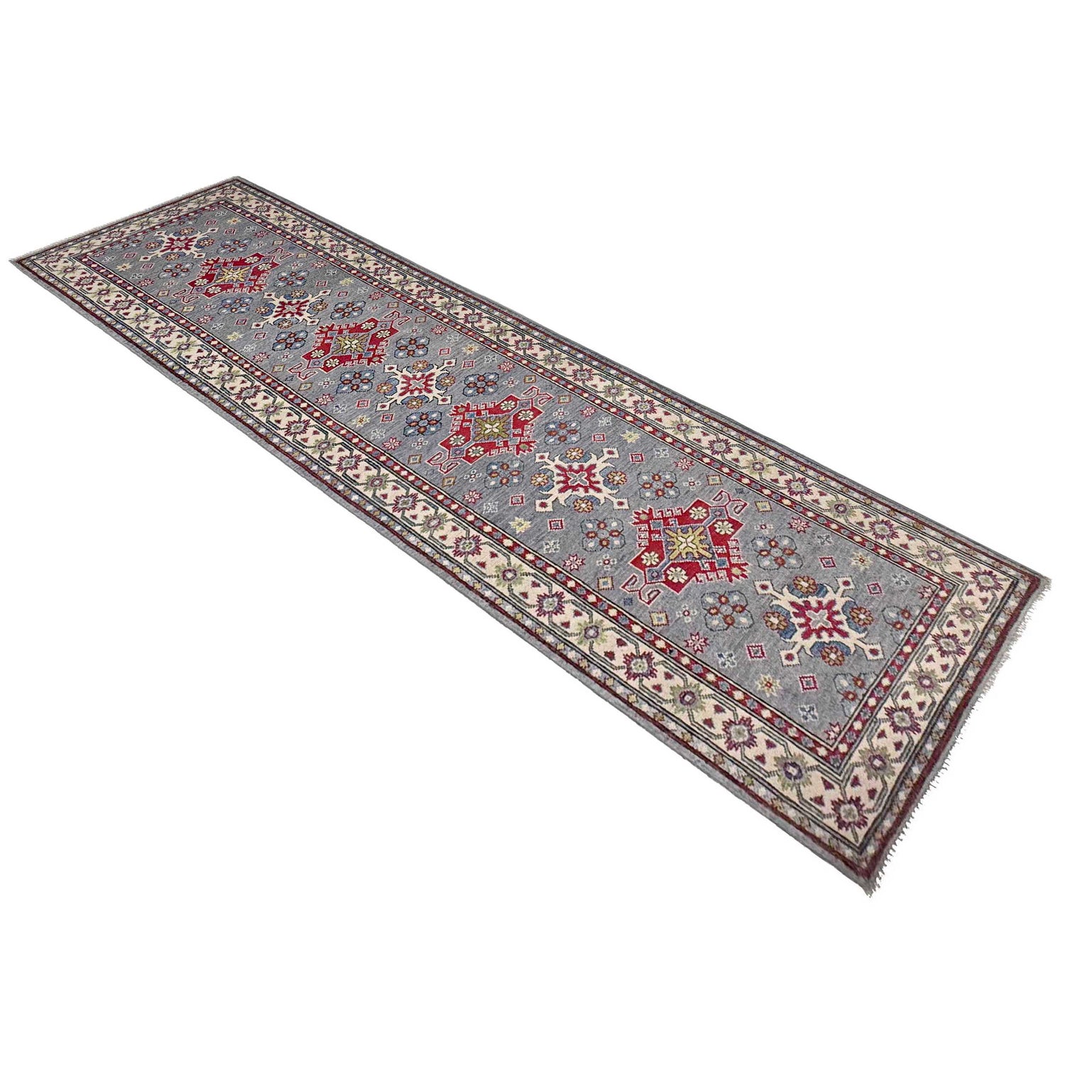 Kazak Rug Handmade Gray Medallion 10' Runner