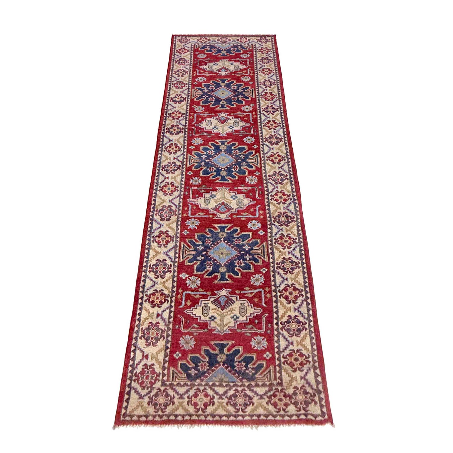 Kazak Rug Handmade Red Medallion 10' Runner