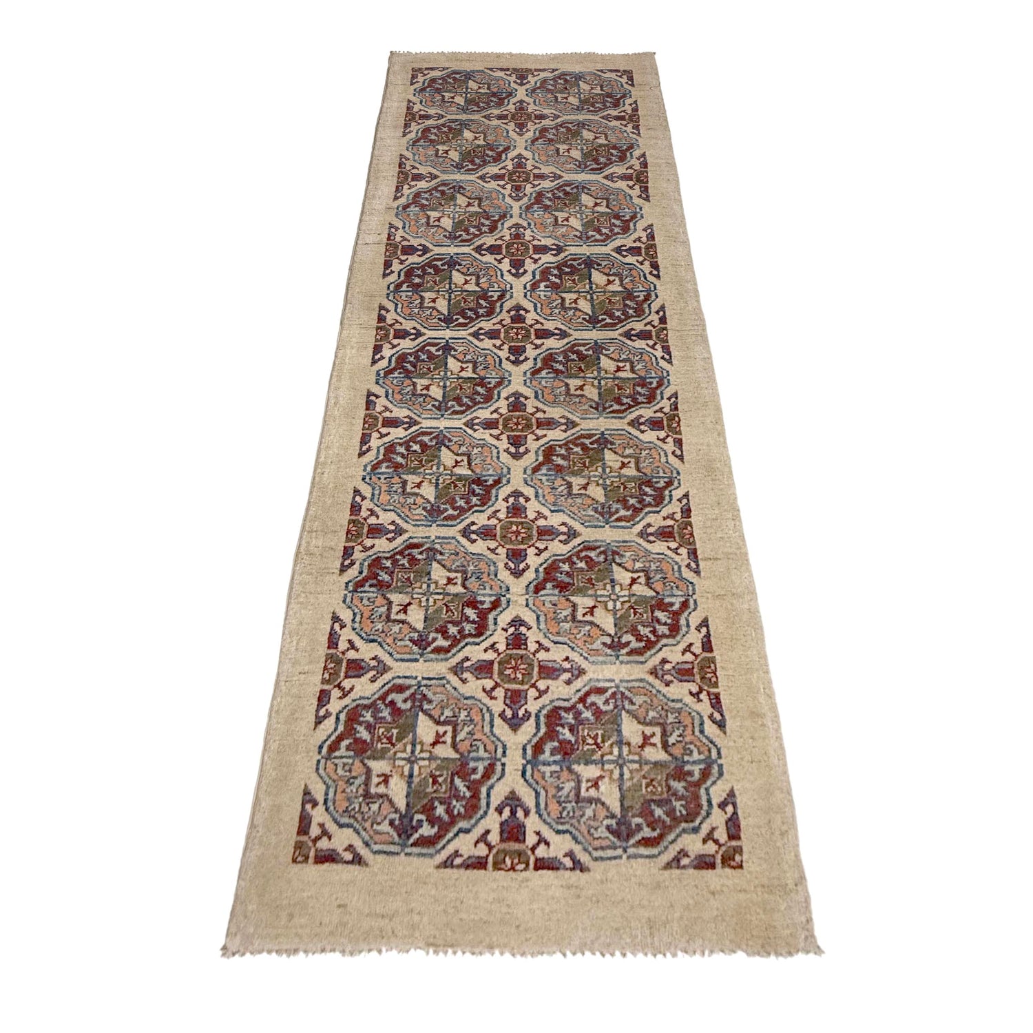 Waziri Runner Rug Handmade Beige Medallion 8' Runner