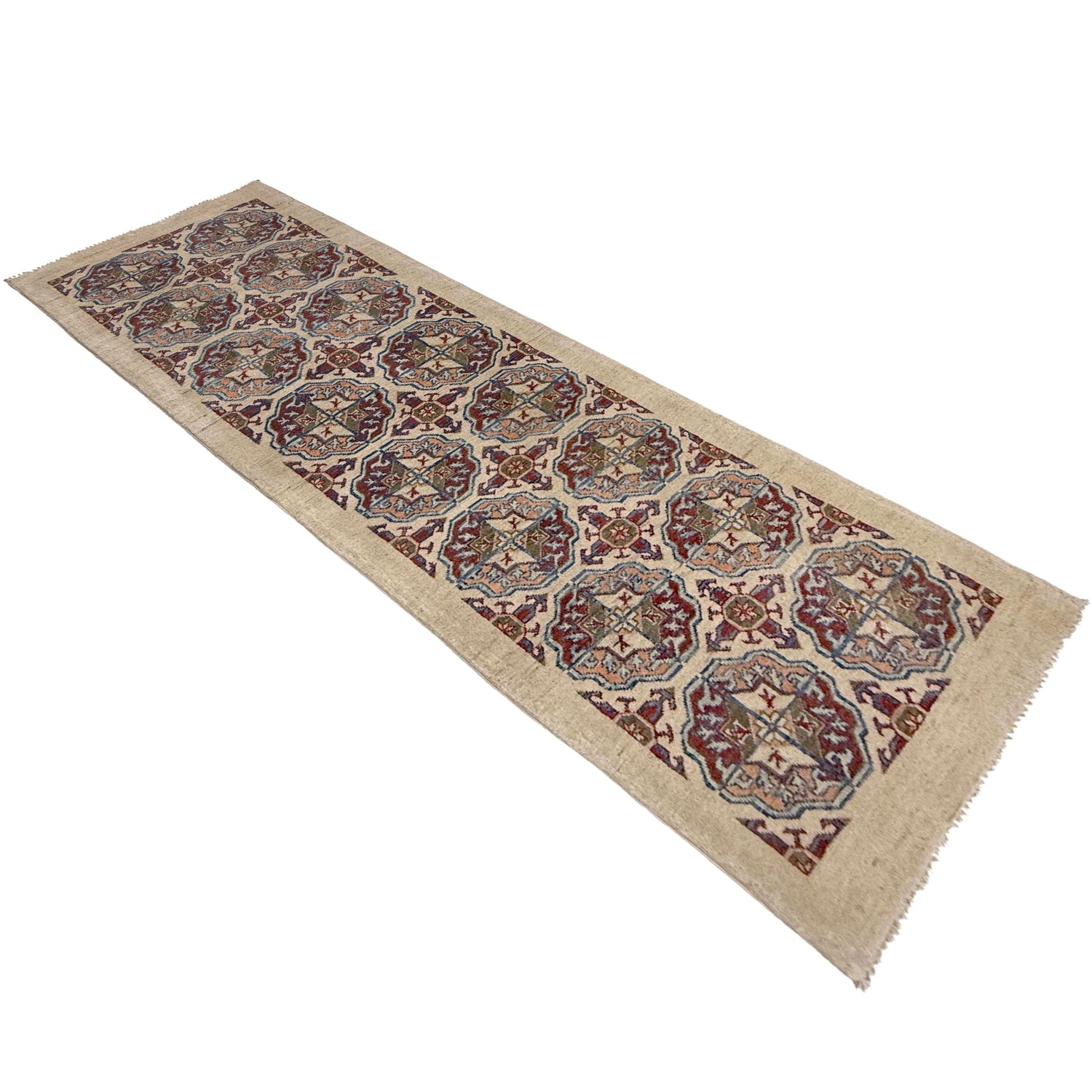 Waziri Runner Rug Handmade Beige Medallion 8' Runner