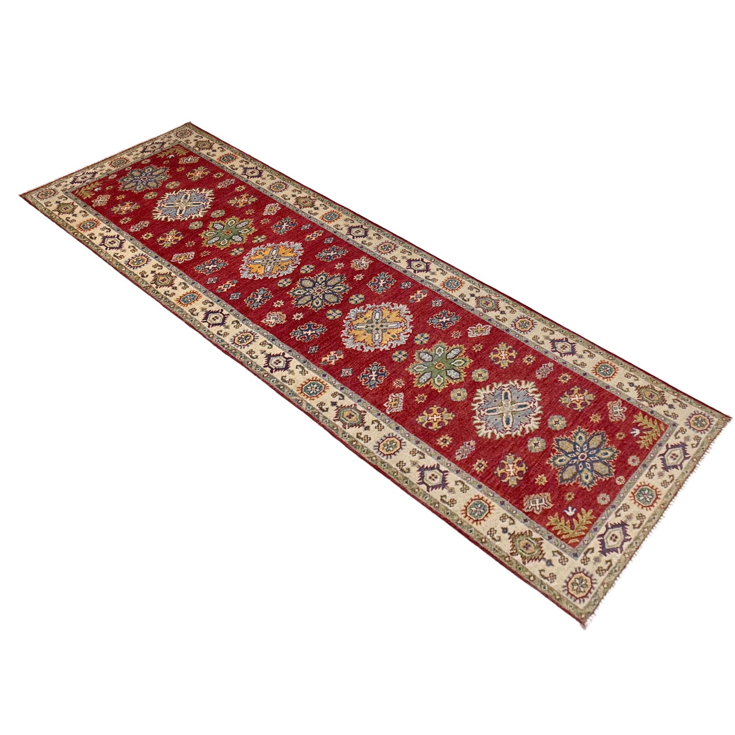 Kazak Rug Handmade Red Medallion 10' Runner