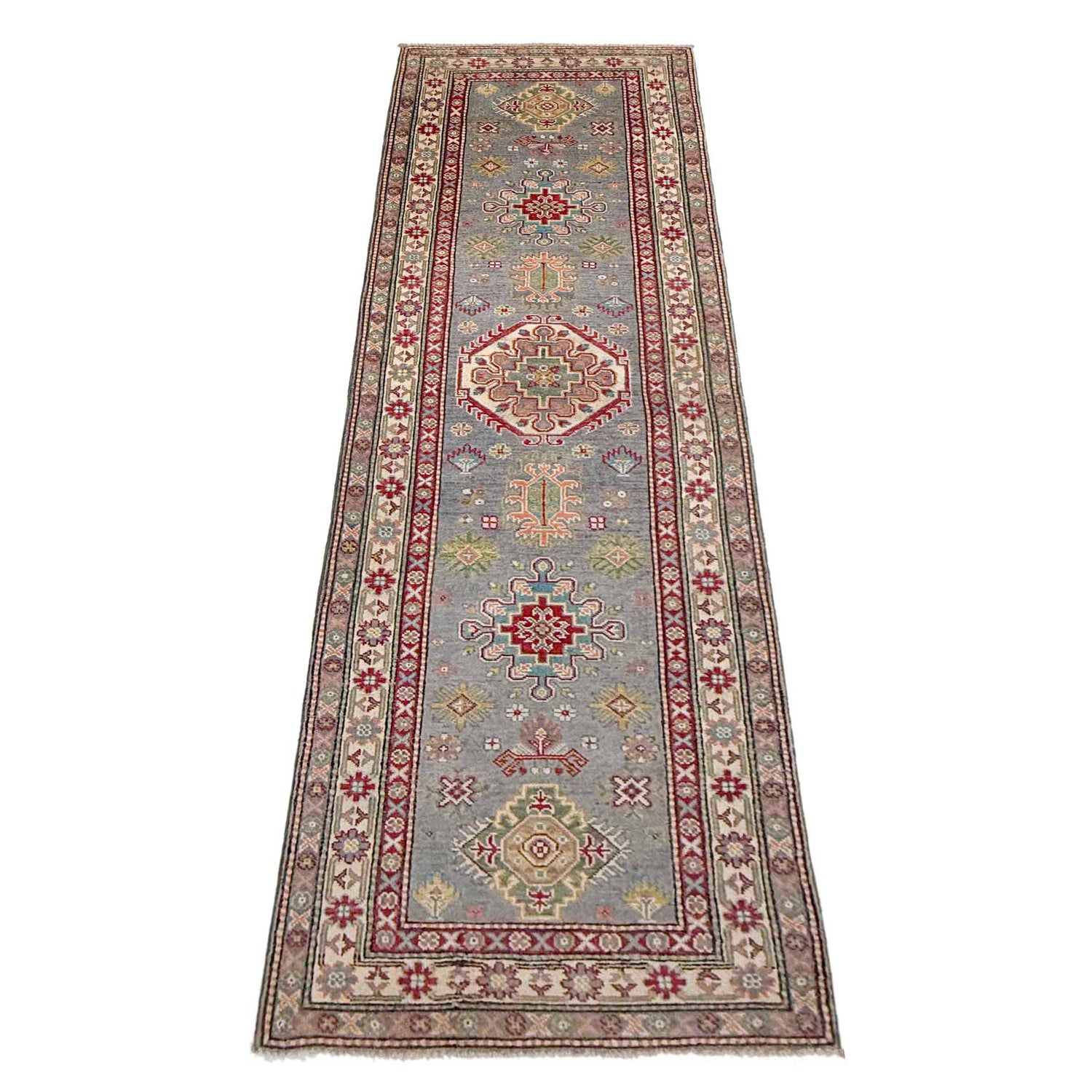 Kazak Rug Handmade Gray Medallion 10' Runner