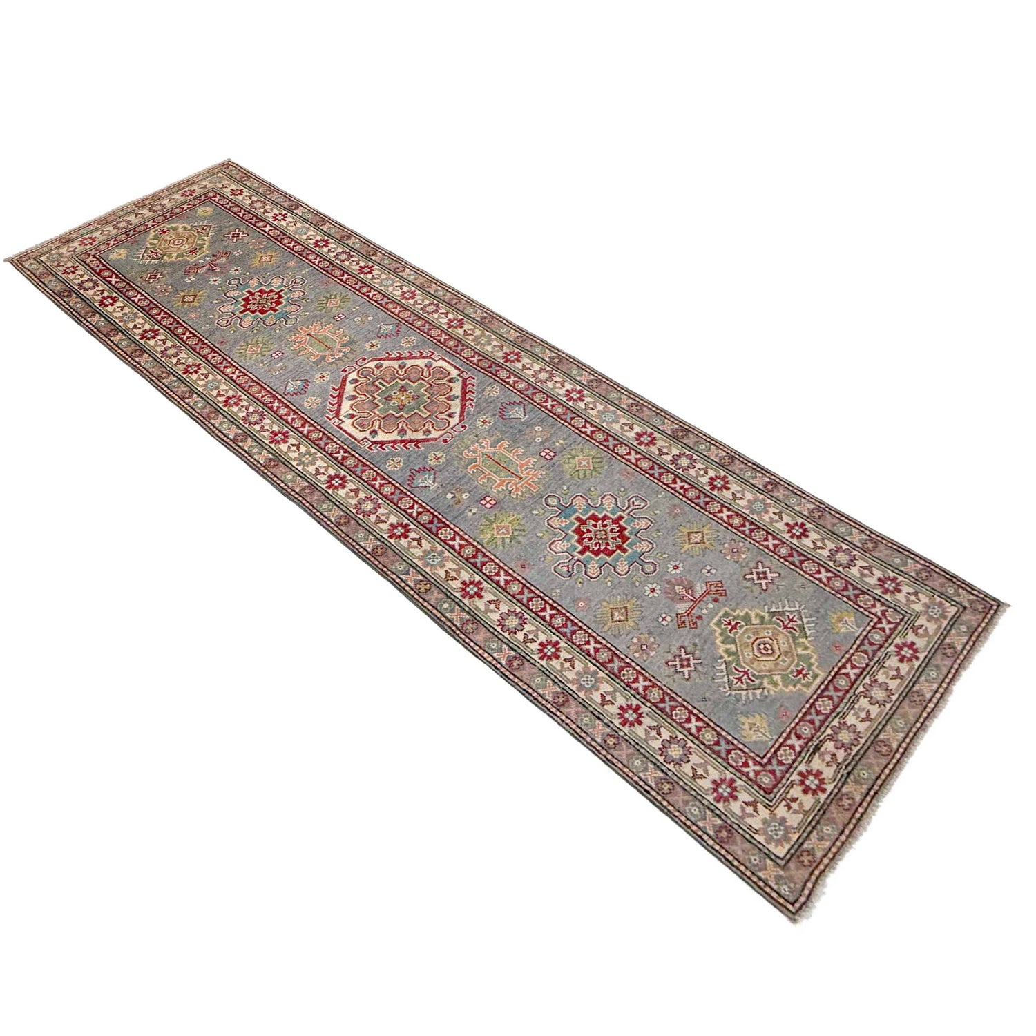 Kazak Rug Handmade Gray Medallion 10' Runner