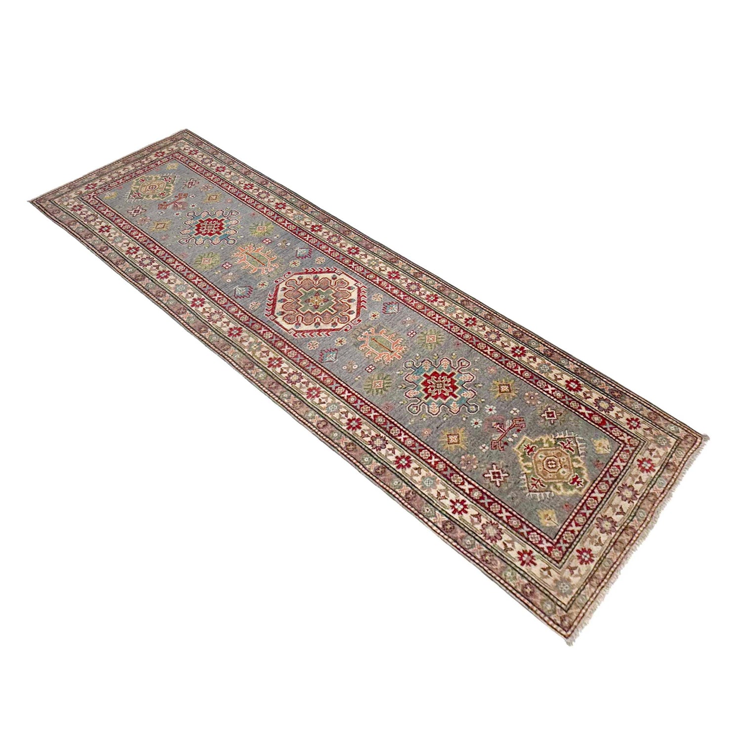 Kazak Rug Handmade Gray Medallion 10' Runner
