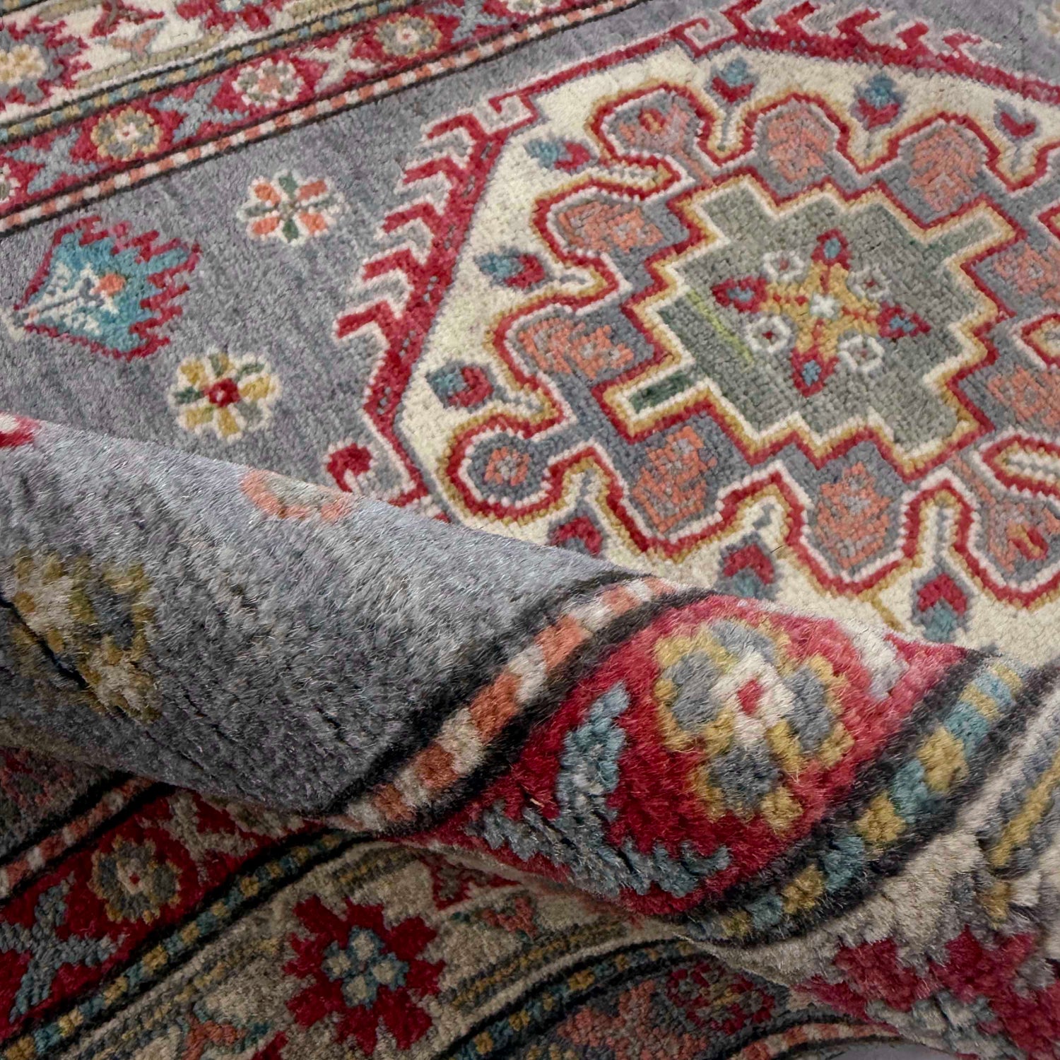 Kazak Rug Handmade Gray Medallion 10' Runner