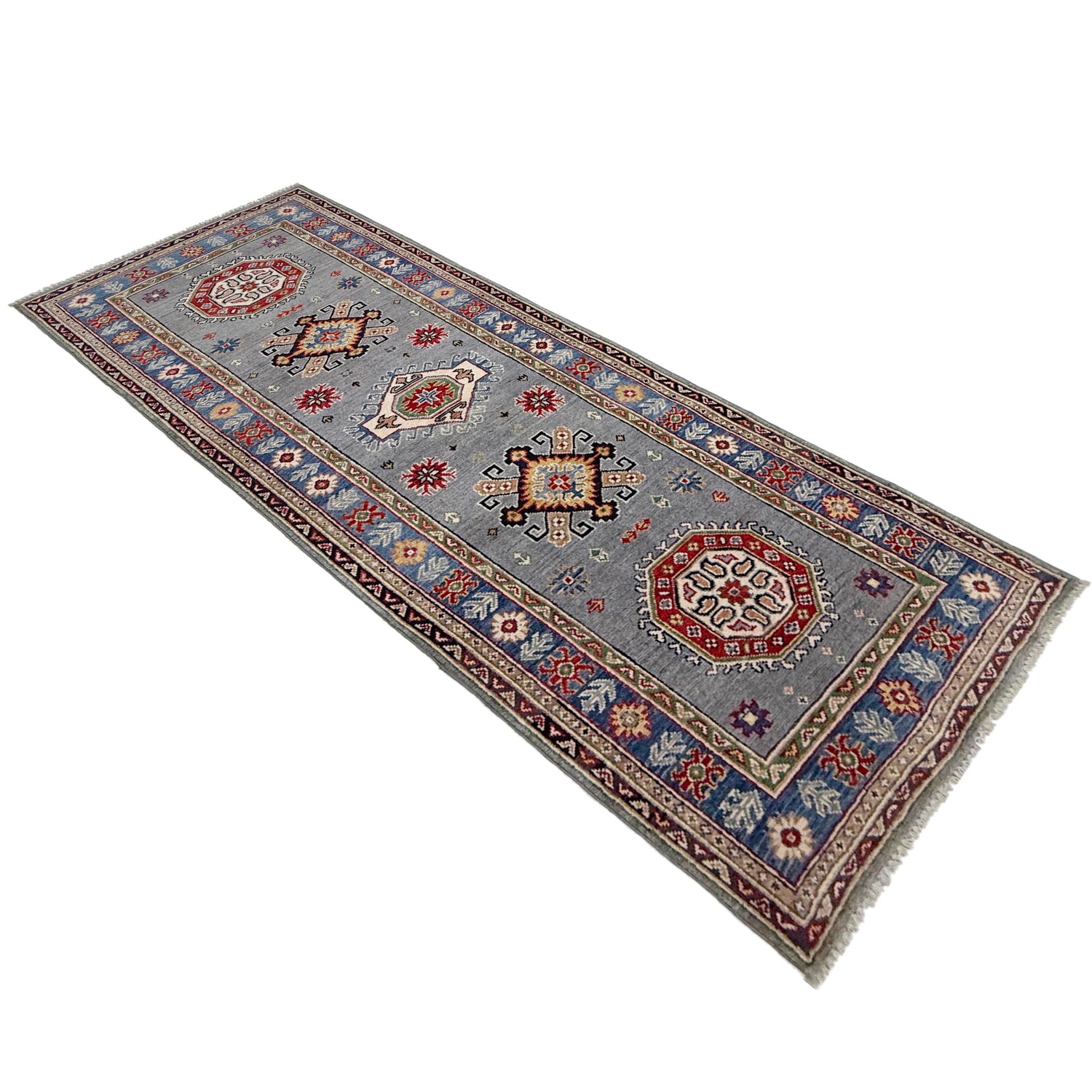 Kazak Rug Handmade Gray Medallion 8' Runner