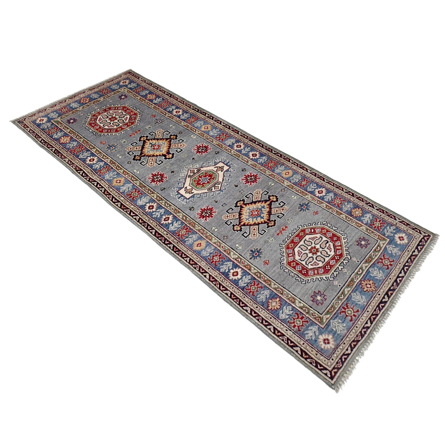 Kazak Rug Handmade Gray Medallion 8' Runner