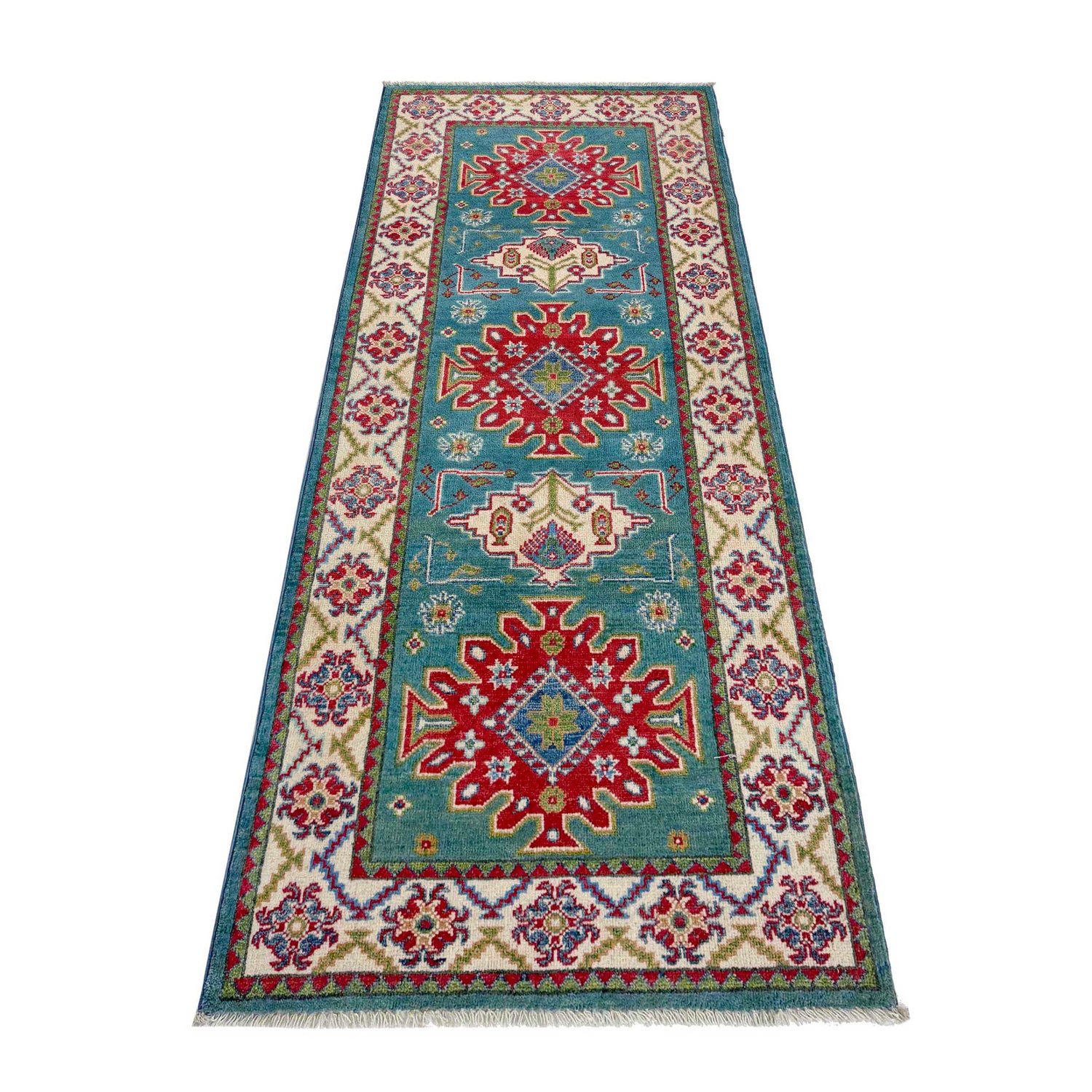 Kazak Rug Handmade Blue Medallion 6' Runner