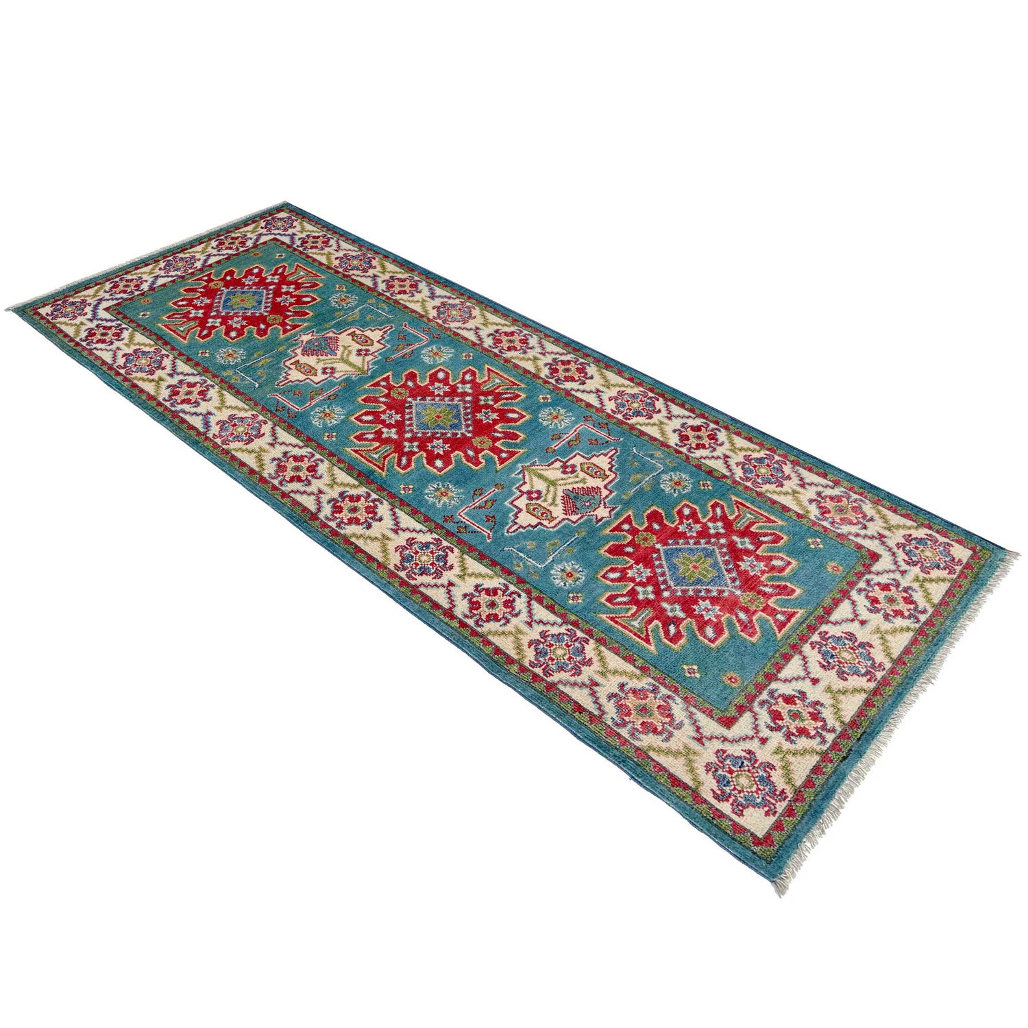 Kazak Rug Handmade Blue Medallion 6' Runner